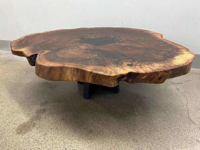 Handcrafted Organic Shape Wooden Coffee Table - Solid Natural Wood, Modern Designer Slab for Living Room, Lounge & Office Decor