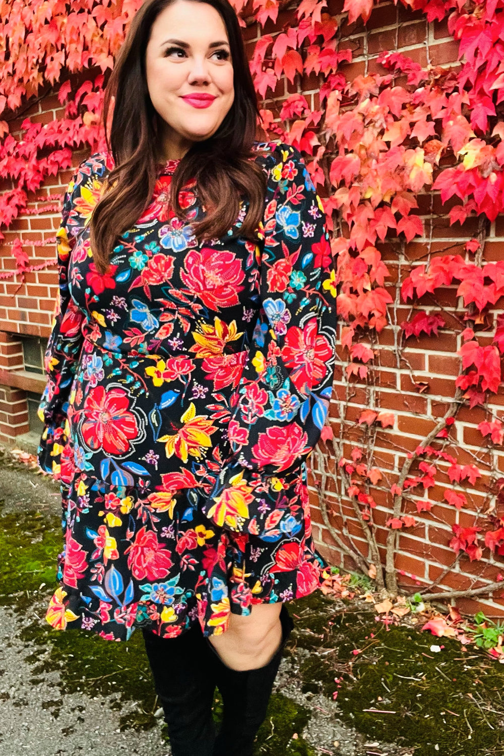 Elegant Black Floral Sequin Print Ruffle Sleeve Mock Neck Dress for Women - Perfect for Cocktail Parties, Date Nights & Special Occasions
