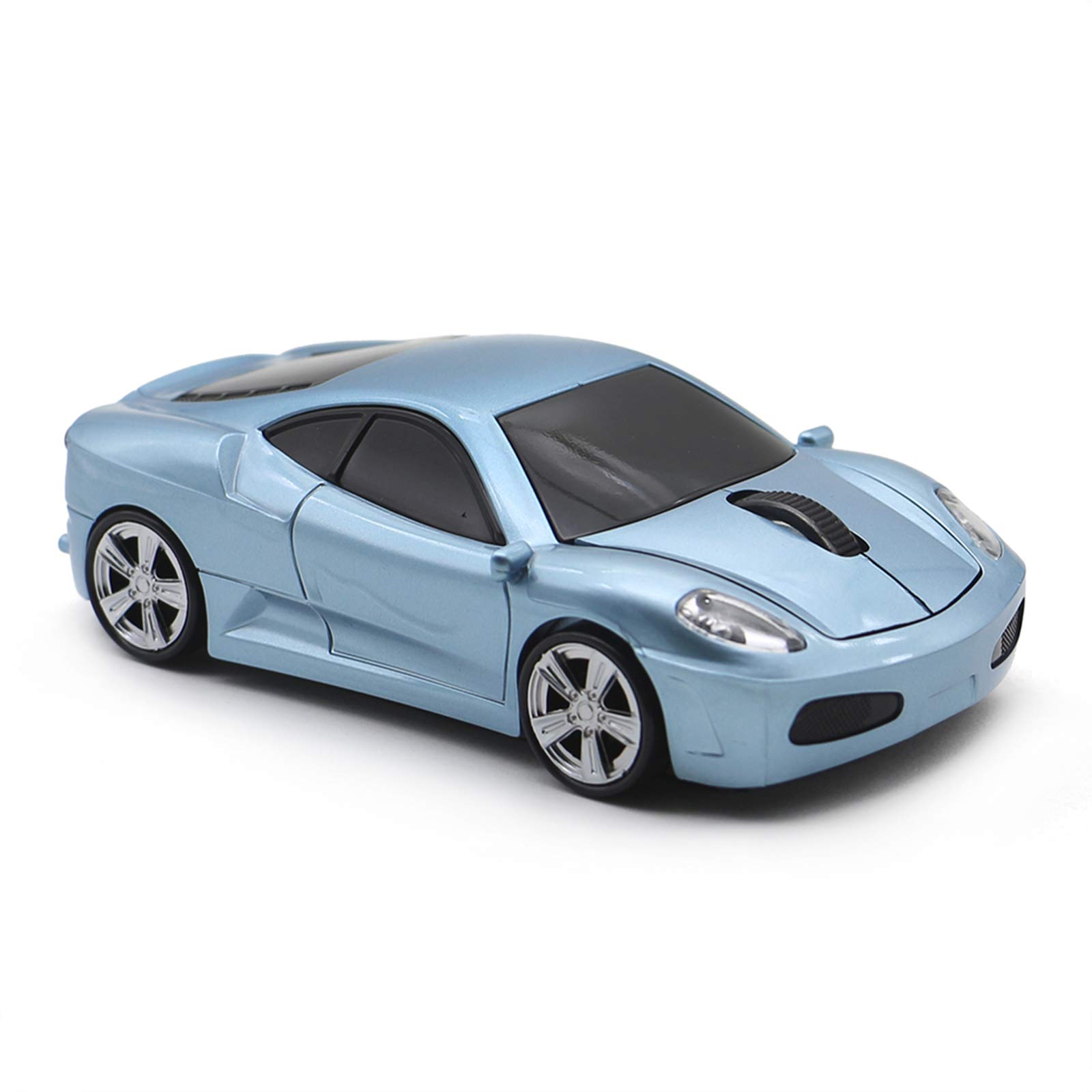 Wireless Mouse for PC Laptop Mac - Ergonomic Sports Car Design Optical Gaming Mouse with Silent Click (Light Blue) | Perfect for Office Work, Gaming & Travel Use