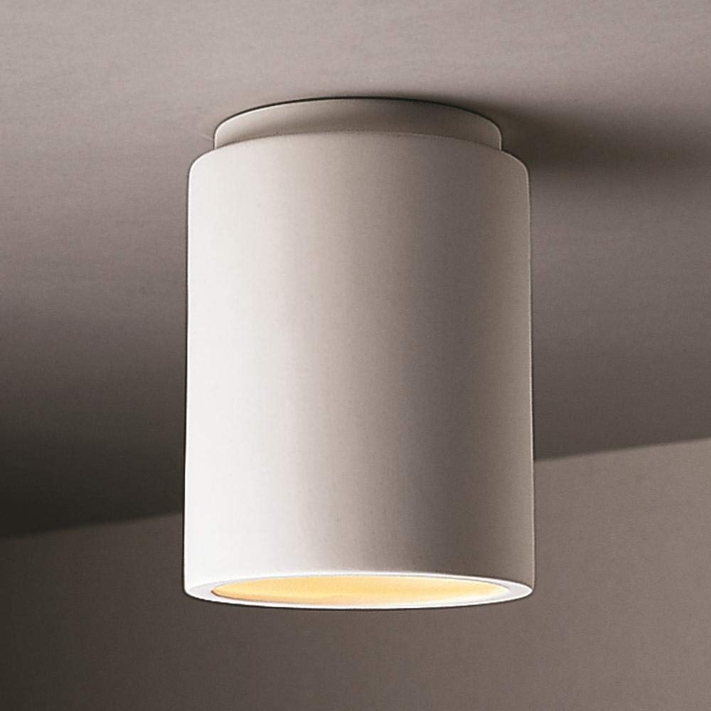 Justice Design Cylinder Paintable Ceramic Flush Mount Ceiling Light - White Bisque Finish for Living Room, Dining Room, Bathroom, Hallway & Office - Perfect for Modern Home Decor and Ambient Lighting