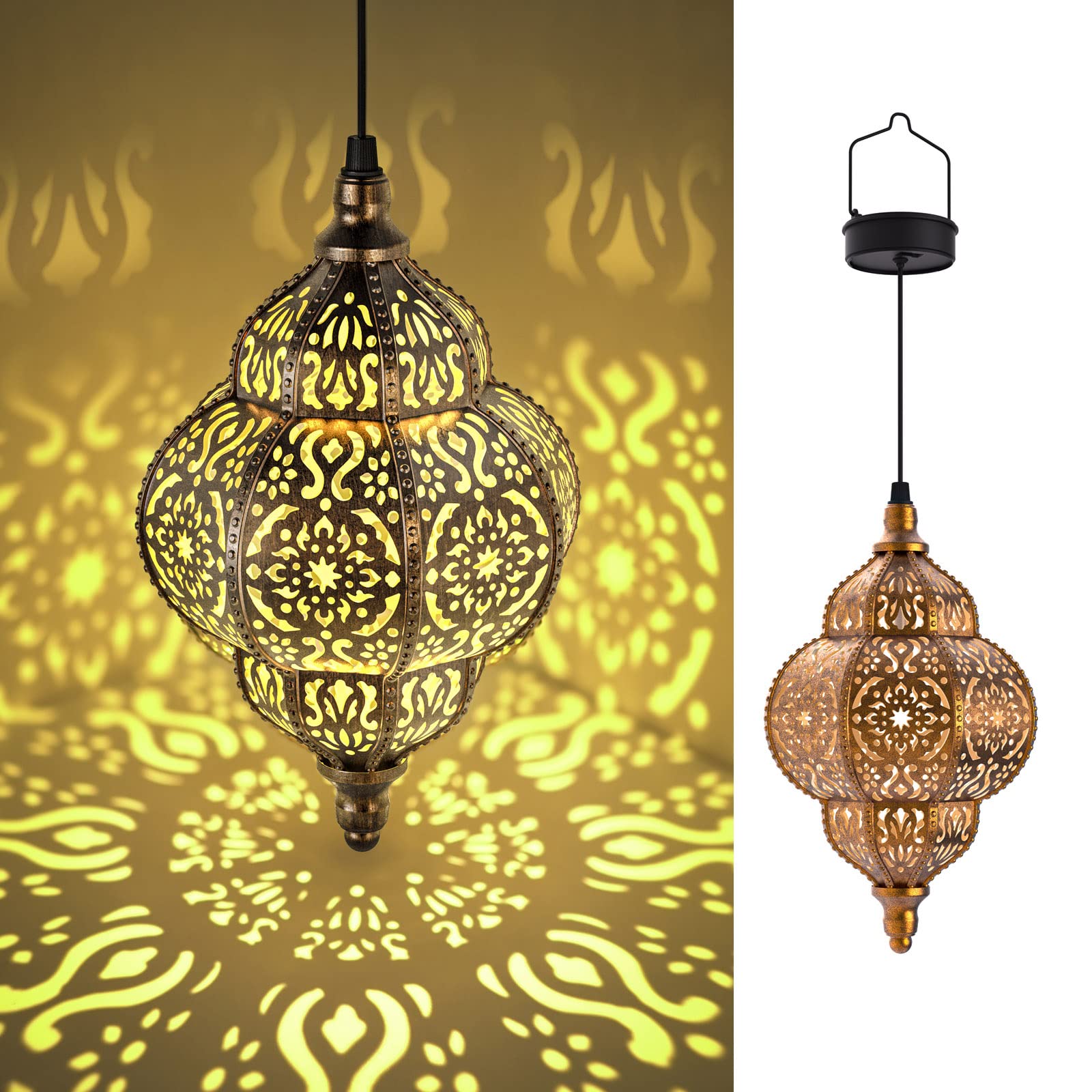 Hapjoy 2 Pack Bronze Hanging Solar Lights Outdoor - Waterproof Moroccan Solar Lanterns for Garden, Patio, Pathway, Yard & Backyard Decor - Weather-Resistant Plastic Decorative Lighting for Evening Ambience