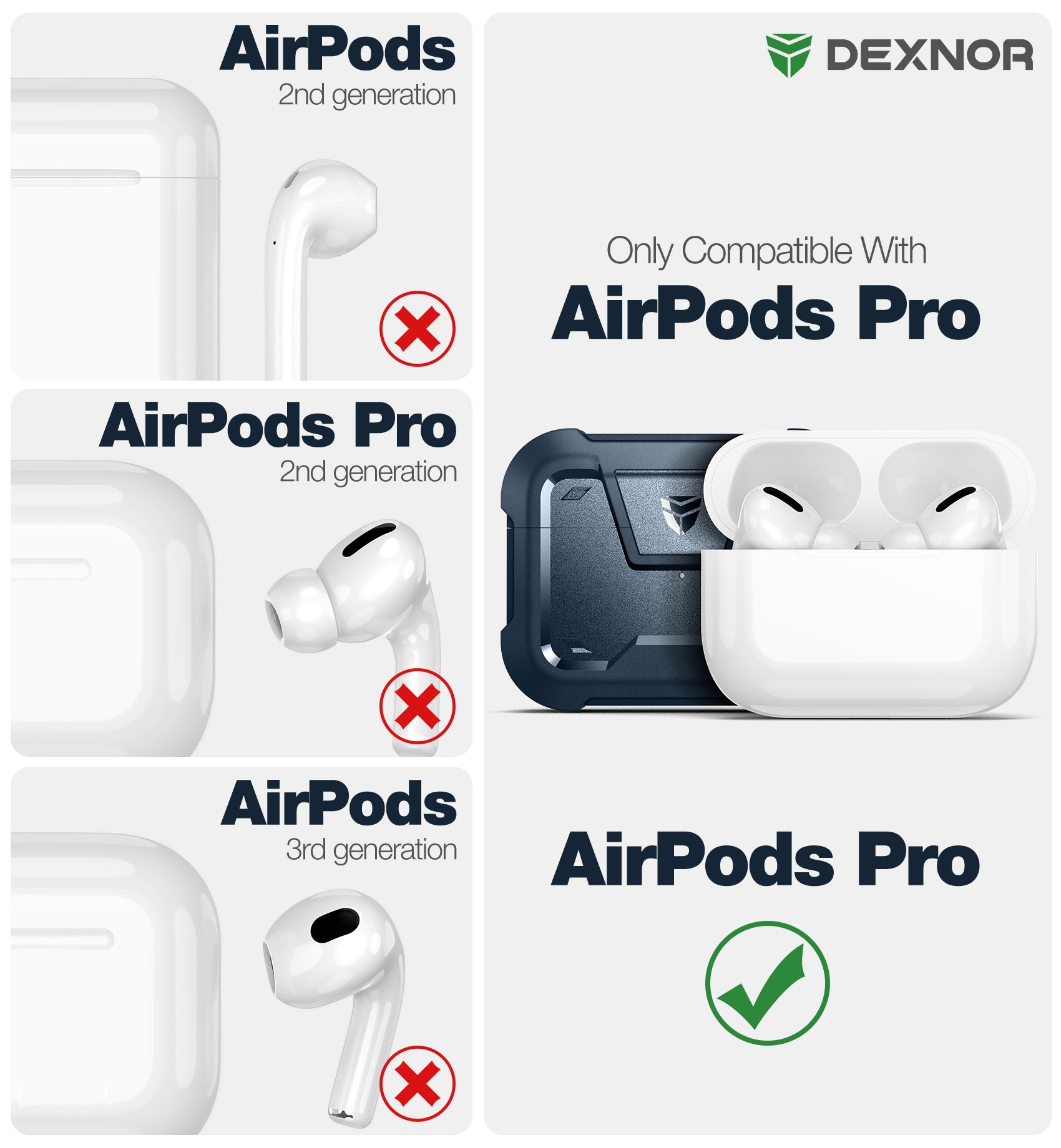 Dexnor Shockproof Rugged Earphone Case for AirPods Pro 2019 - Secure Lock & Carabiner Clip Full Body Bumper Cover - Perfect for Outdoor Sports, Travel, and Daily Protection