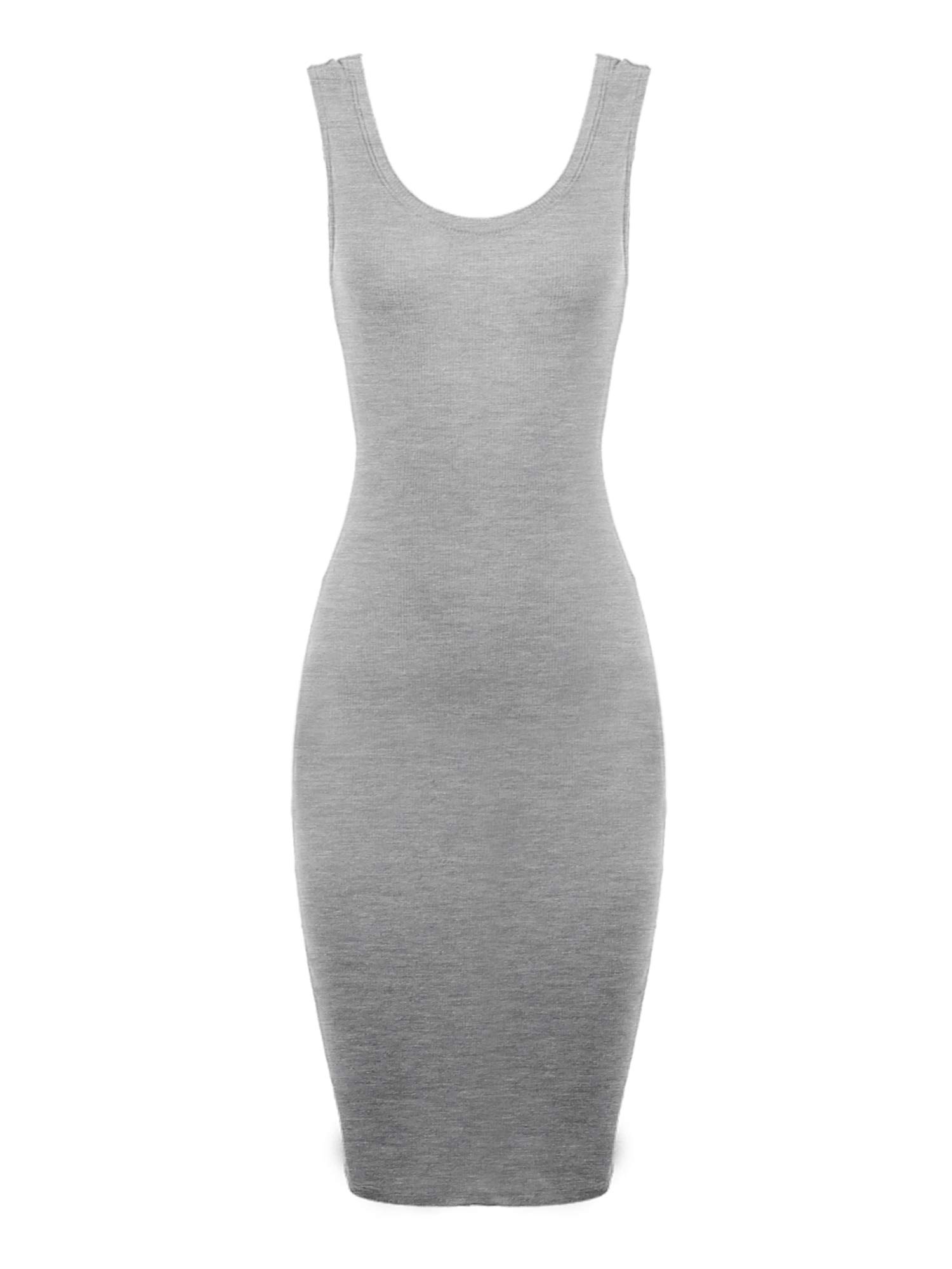 Women's Ribbed Knit Sleeveless Scoop Neck Midi Bodycon Dress - Slim Fit Stretchy Party Clubwear for Night Out, Date Night & Special Occasions