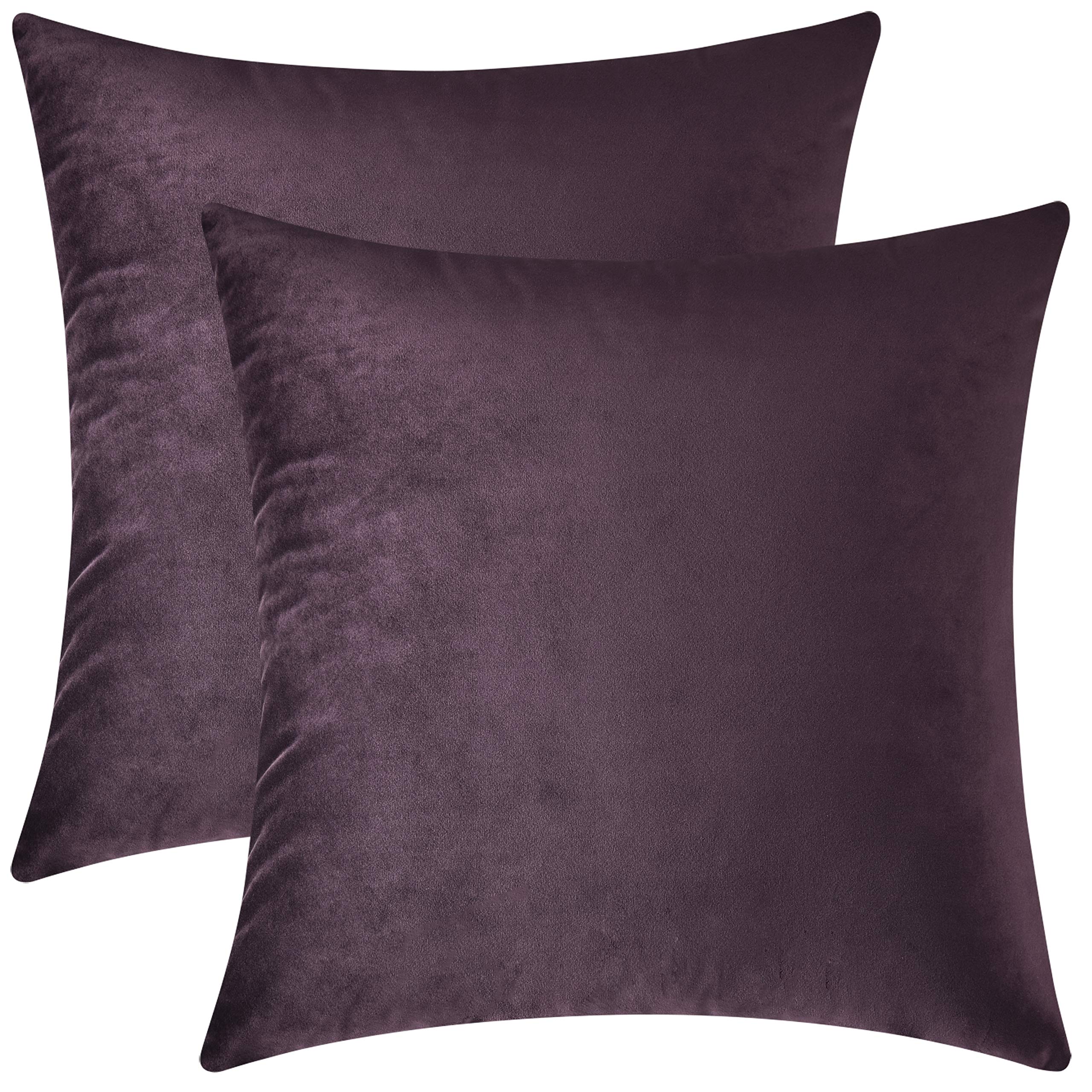 Mixhug Set of 2 Soft Velvet Square Decorative Pillow Covers for Couch & Bed - 18x18 Inch Deep Plum Throw Pillow Cases - Perfect for Living Room Sofa, Bedroom Decor & Home Accents
