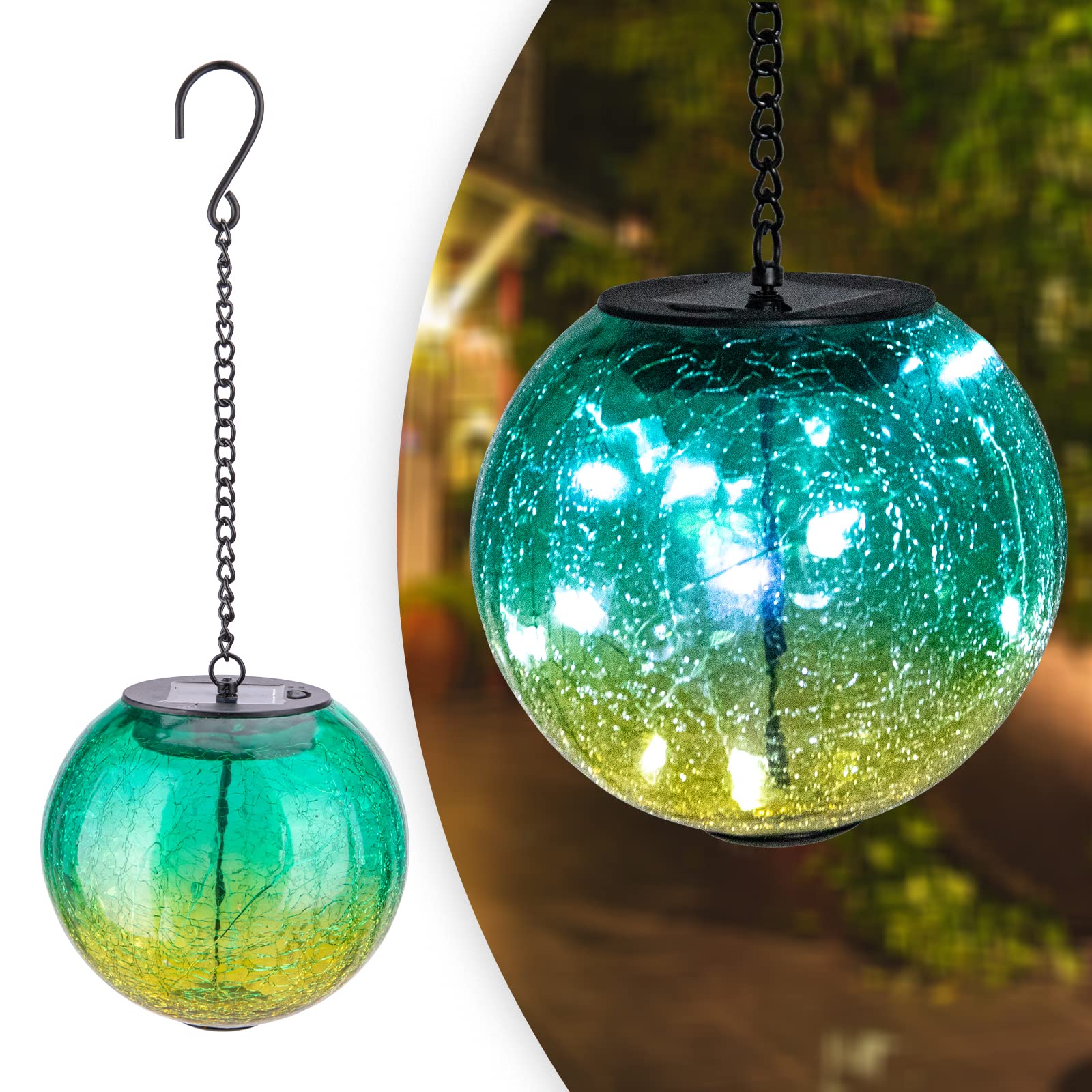 Outdoor Solar Lanterns - Waterproof Hanging Cracked Glass Ball Lights with LED, Solar Powered for Porch, Patio, Garden Decor | Perfect for Outdoor Lighting, Backyard Parties & Romantic Ambience