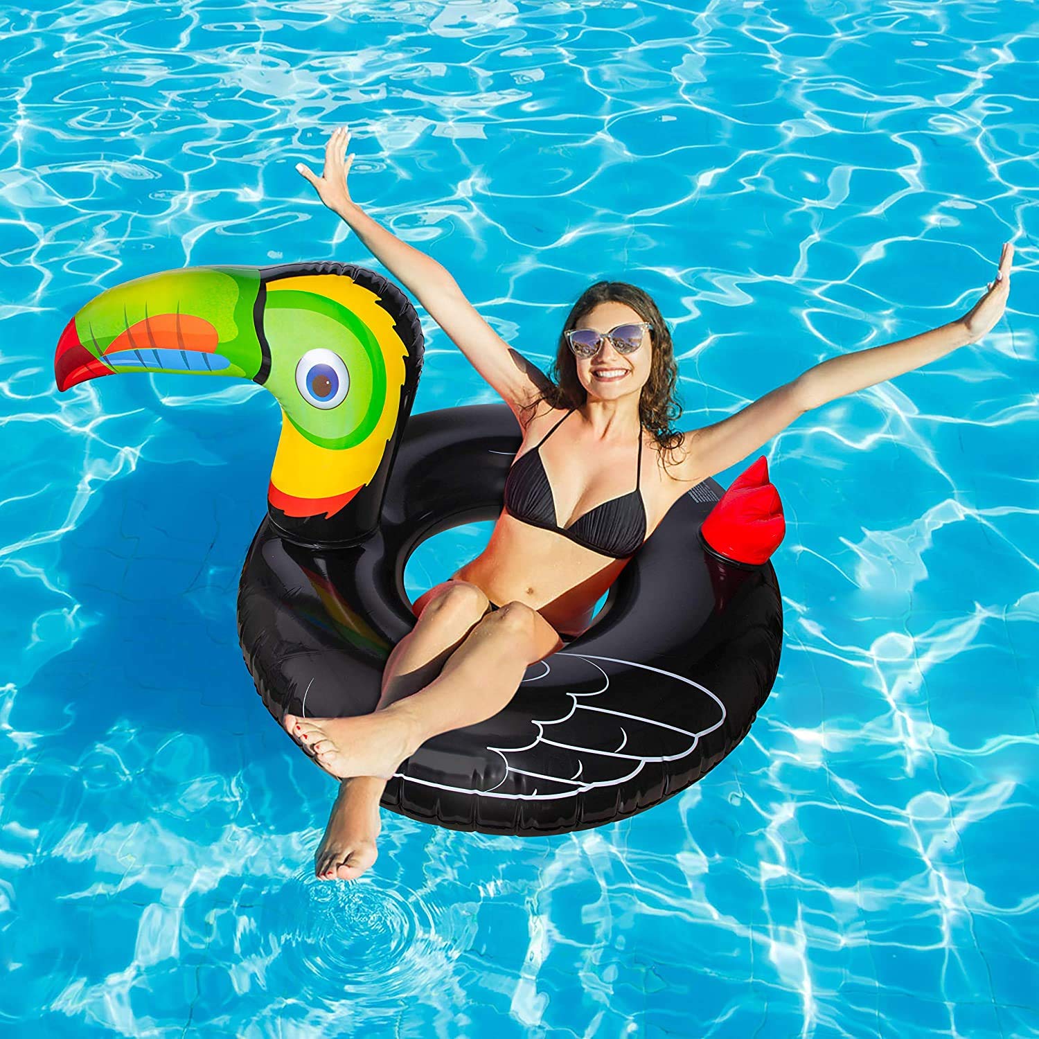 Geefuun Tropical Toucan Inflatable Pool Float - Hawaiian Luau Themed Ride-On Swimming Ring for Kids & Adults | Perfect for Beach Parties, Pool Relaxation & Summer Water Fun