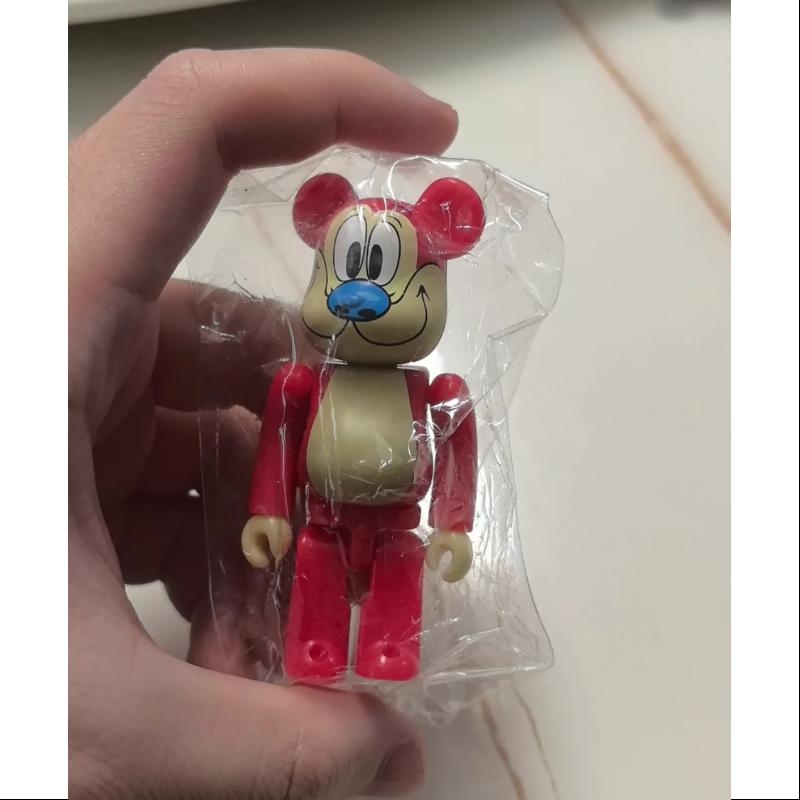 Bearbrick Series 34 ANIMAL REN and STIMPY Red 100% Collectible Vinyl Art Toy - Perfect for Anime Fans, Home Decor, and Gift Giving