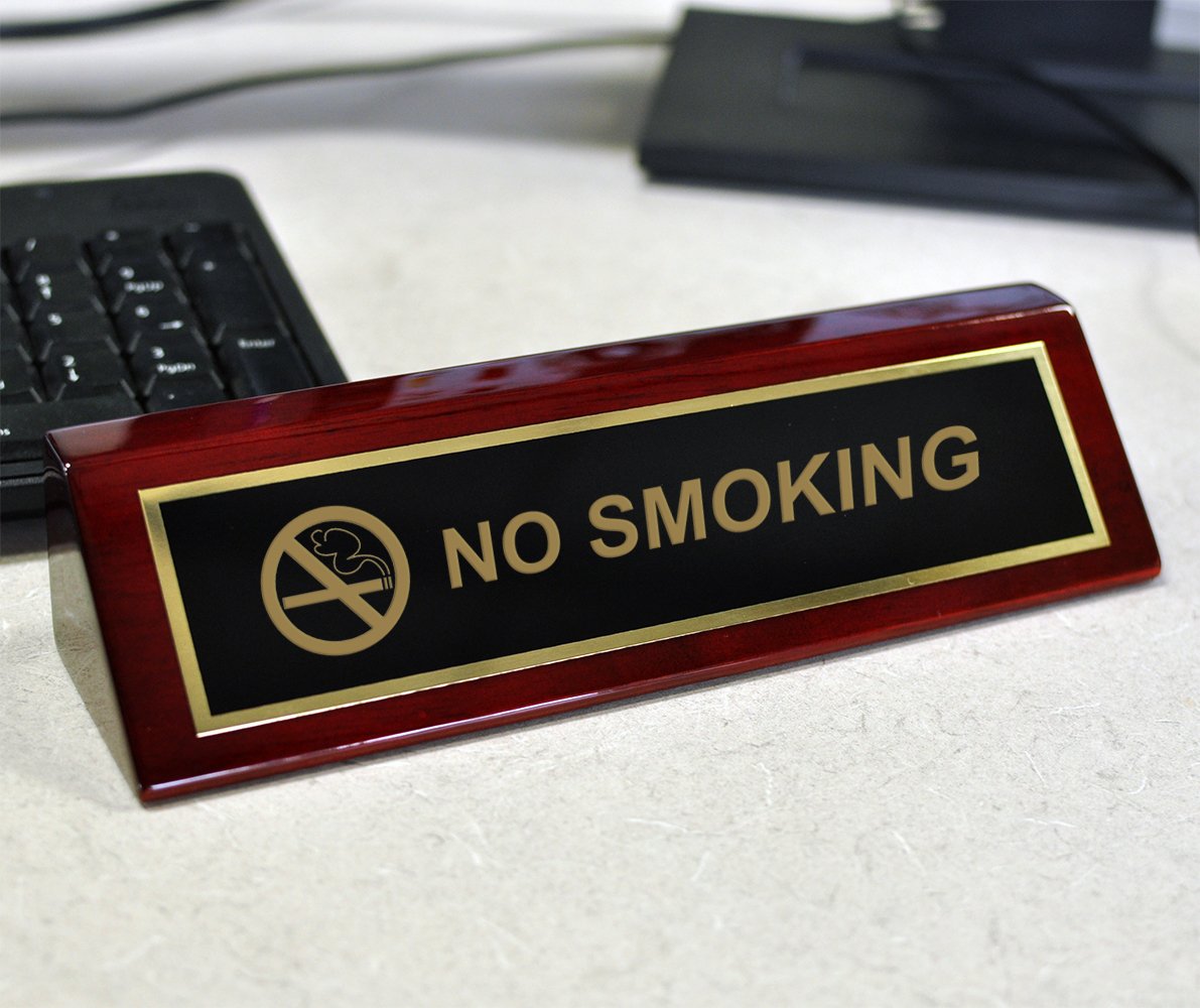 No Smoking Desk Sign - 2 x 8 Inch Office Desk Plate for Workplace, Restaurant, and Public Spaces
