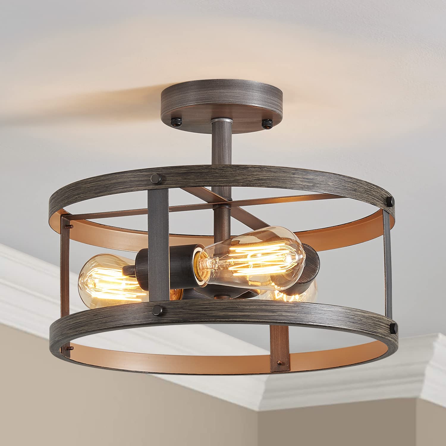 AGV Lighting Semi Flush Mount Ceiling Fixture - 3-Light Farmhouse Style Close-to-Ceiling Light for Kitchen, Dining Room & Bedroom