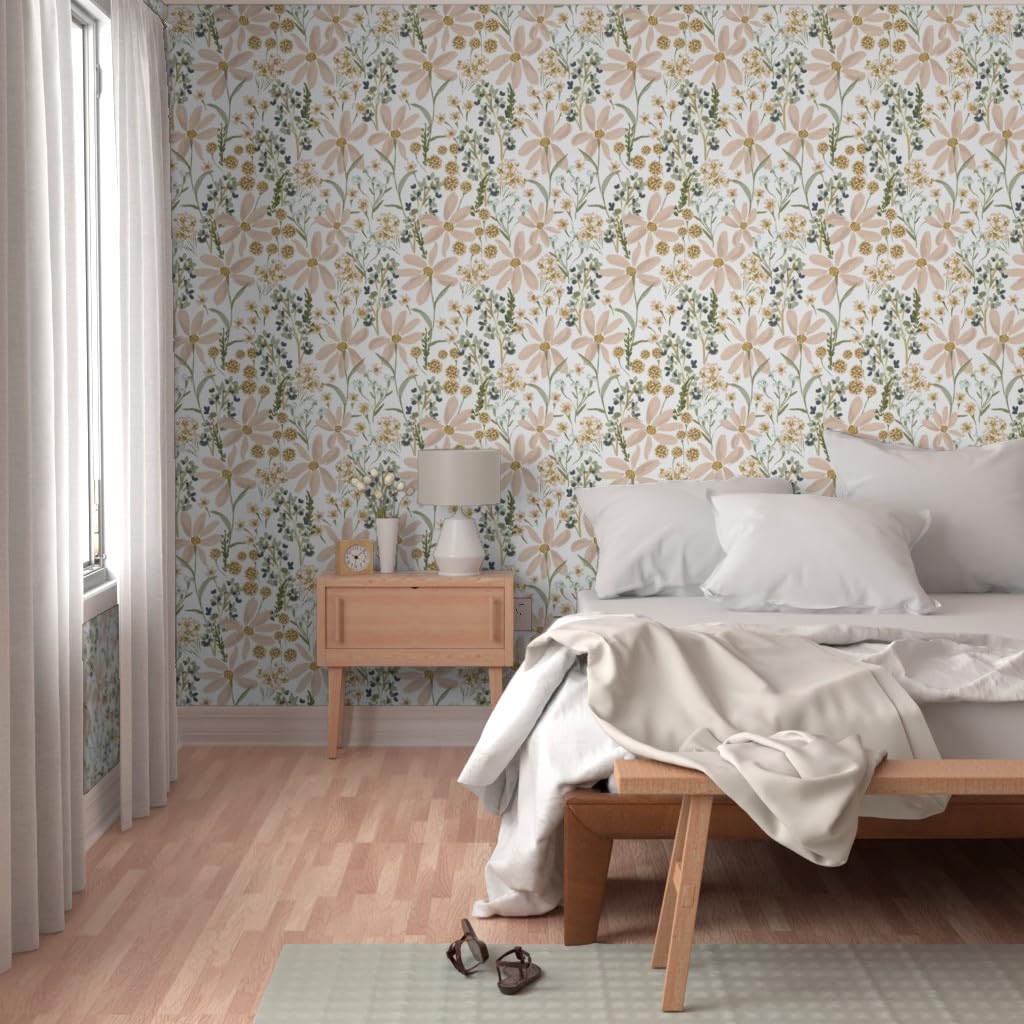 Premium Commercial Grade Wallpaper Roll 27ft x 2ft - Daisy Dreams Country Floral Pattern, Spring Summer Decor, Traditional Large-Scale Wallpaper by Spoonflower | Perfect for Bedrooms, Living Rooms, Nurseries & Home Office Decor