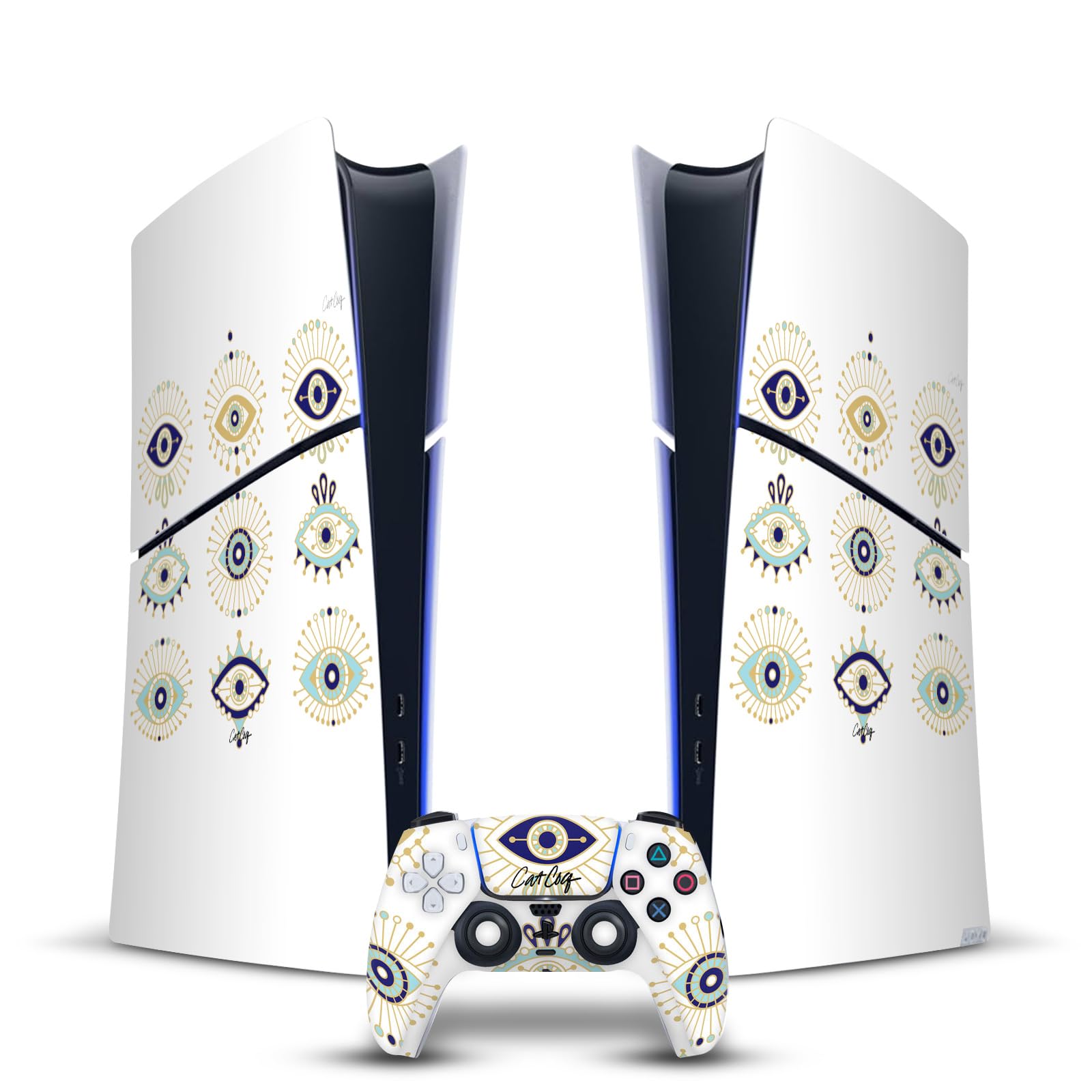 Official Cat Coquillette Blue Gold Mix Art Vinyl Sticker Skin Compatible with Sony PlayStation 5 PS5 Slim Digital Edition Console & DualSense Controller - Gaming Accessories for Customization & Protection