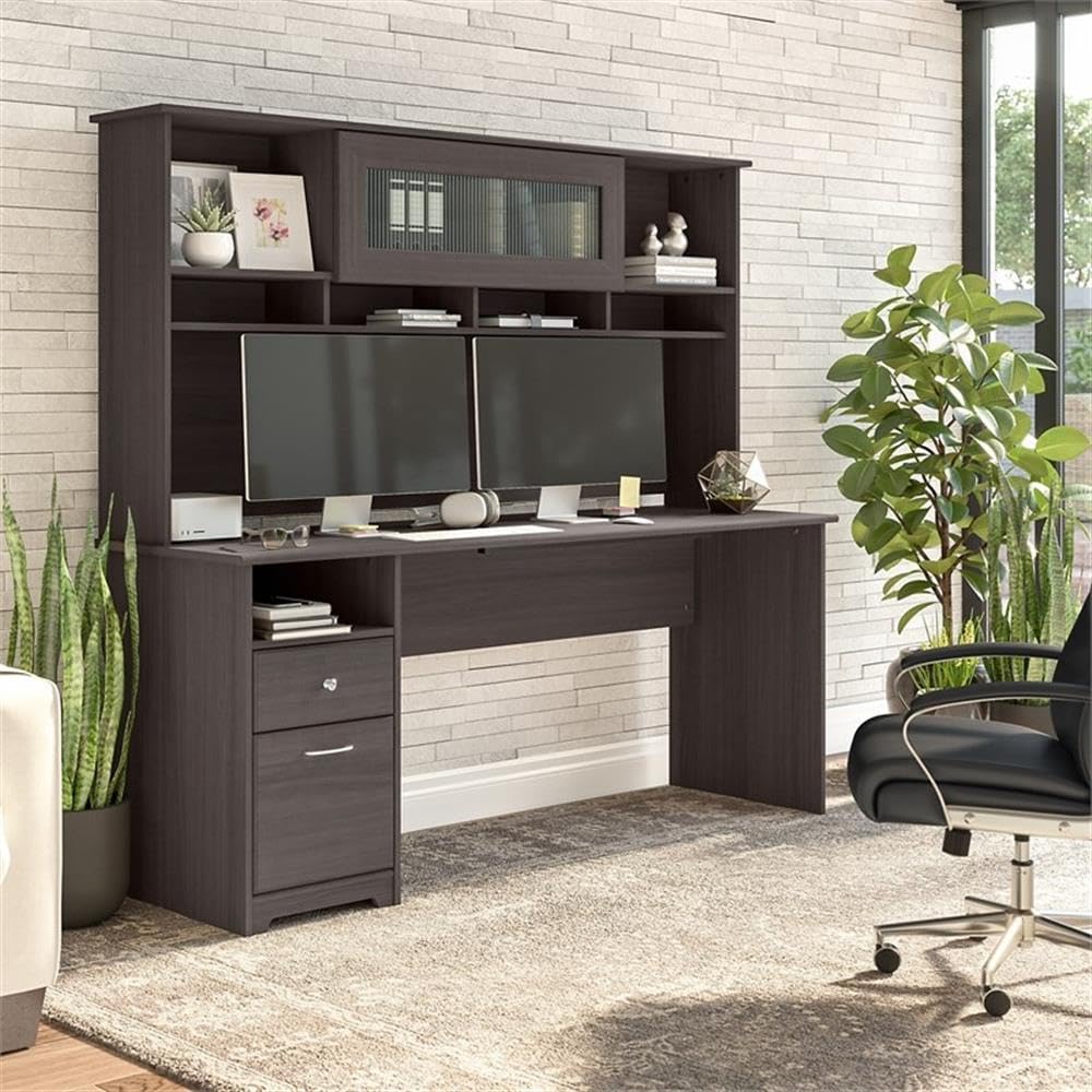 Bush Furniture Cabot 72W Computer Desk with Hutch in Heather Gray - Home Office Desk with Storage for Work, Study & Gaming