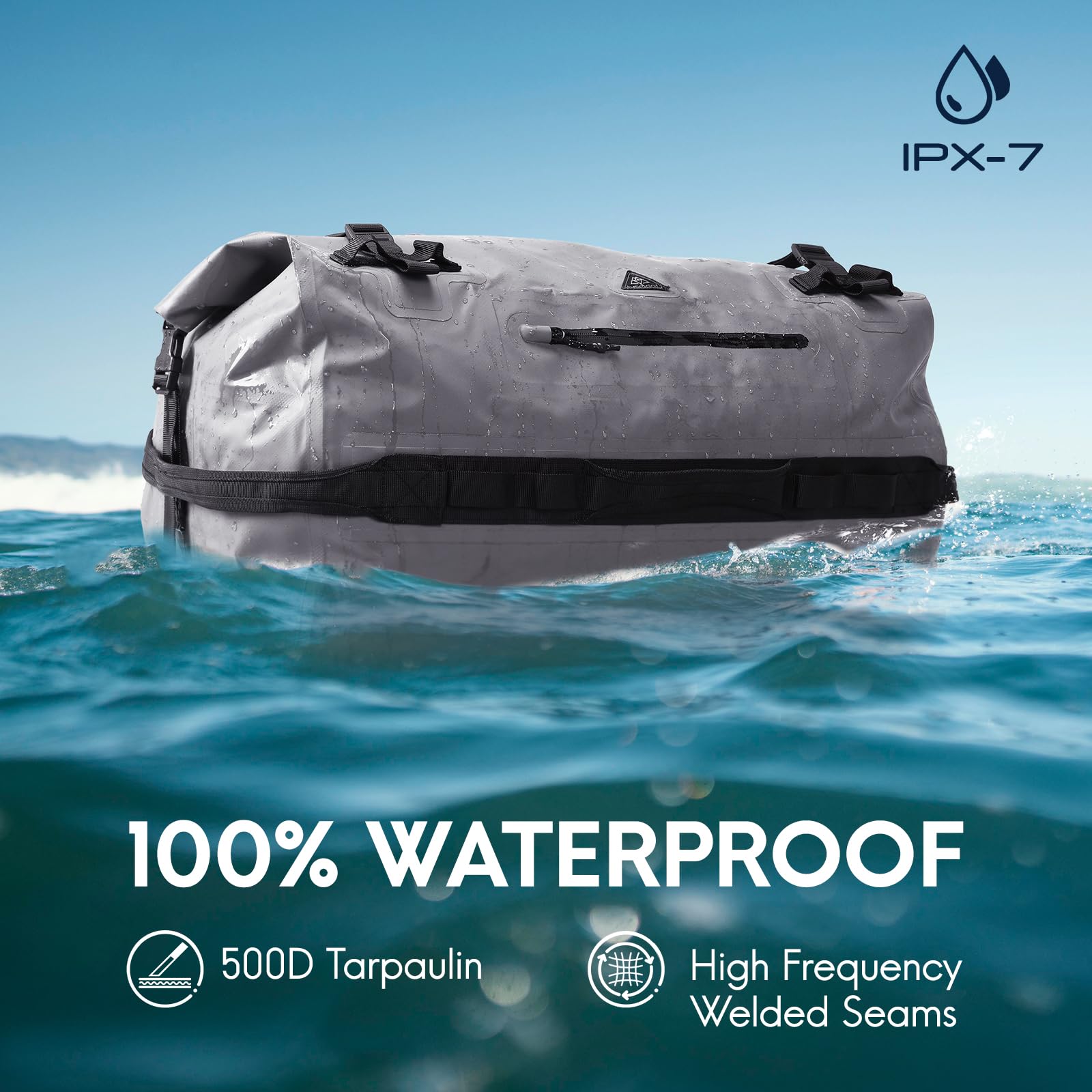 Haimont 60L Waterproof Roll-Top Duffle Backpack - Heavy Duty Dry Bag for Boating, Kayaking, Camping, Travel & Motorcycle - Ideal for Outdoor Adventures, Beach Trips and Water Sports Gear Storage