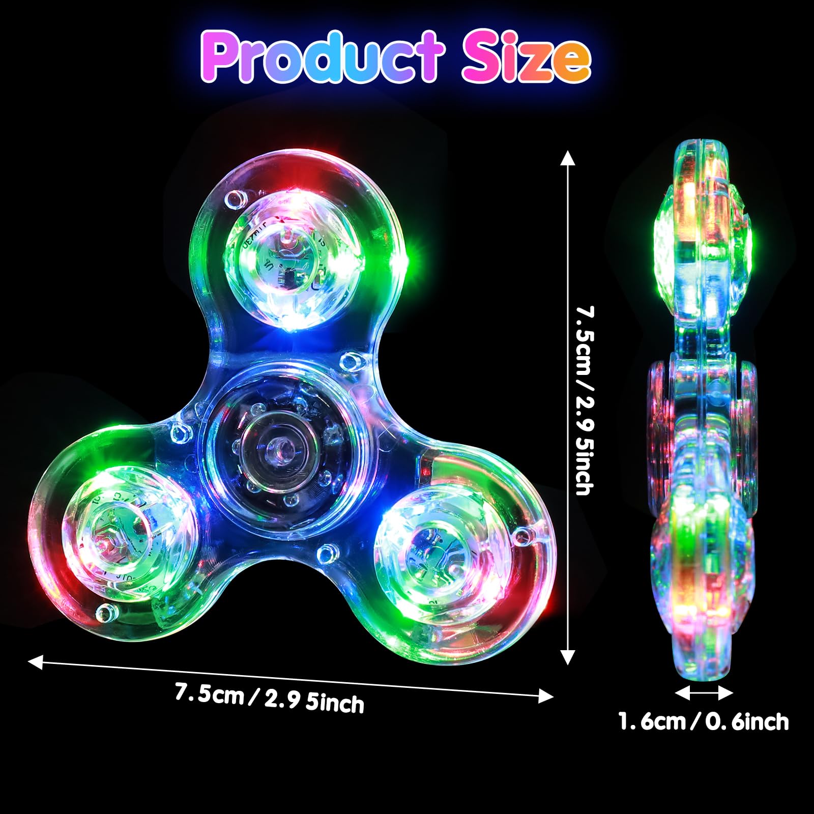 LED Light Up Fidget Spinner for Kids - Glow in The Dark Sensory Toys for ADHD, Anxiety Relief - Fun Birthday Gifts, Classroom Prizes & Stocking Stuffers for Boys Girls Ages 4-12 - Perfect for Stress Relief, Focus Improvement and Party Favors