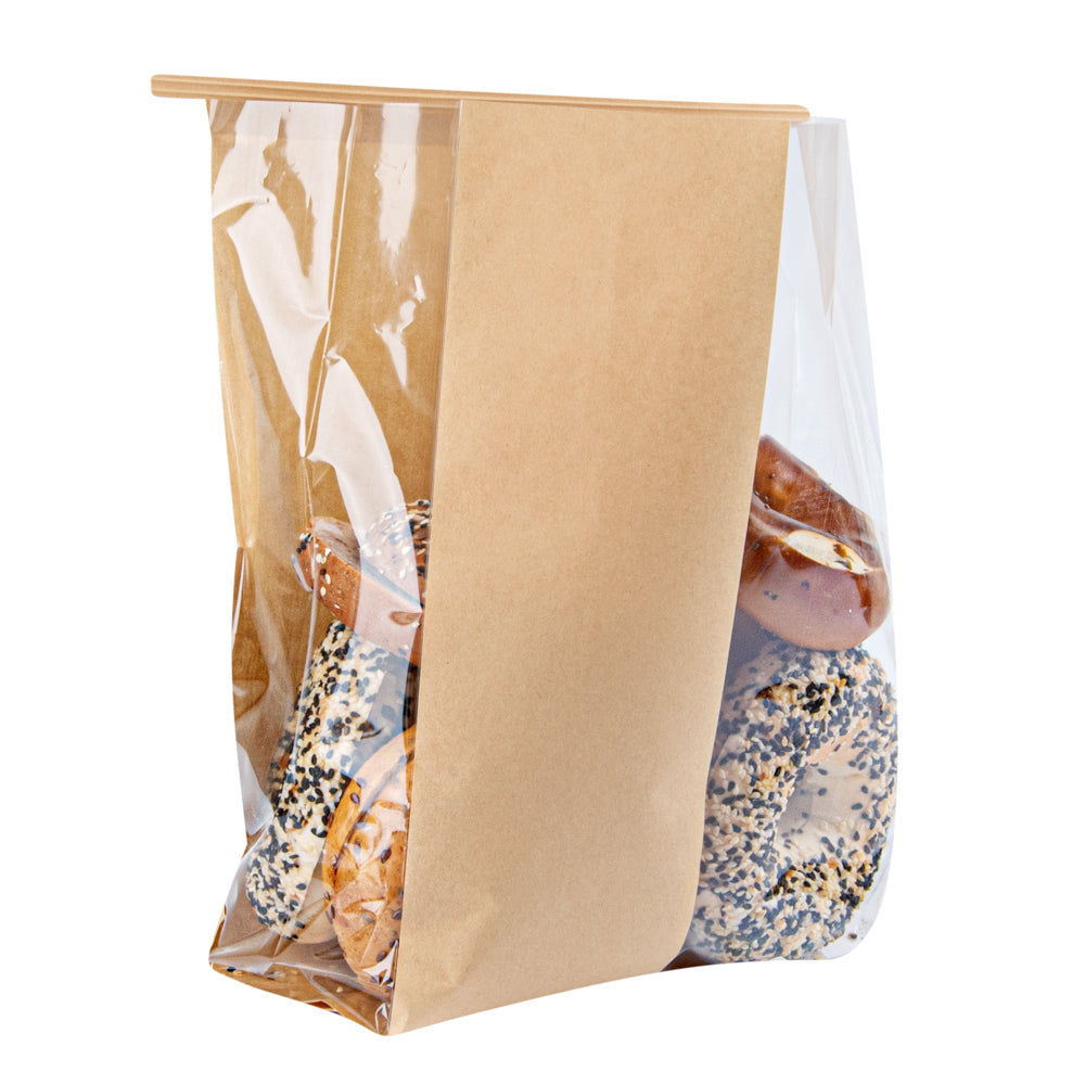 Premium Kraft Paper Bakery Bags with Window & Tin Tie Closure - 8.25