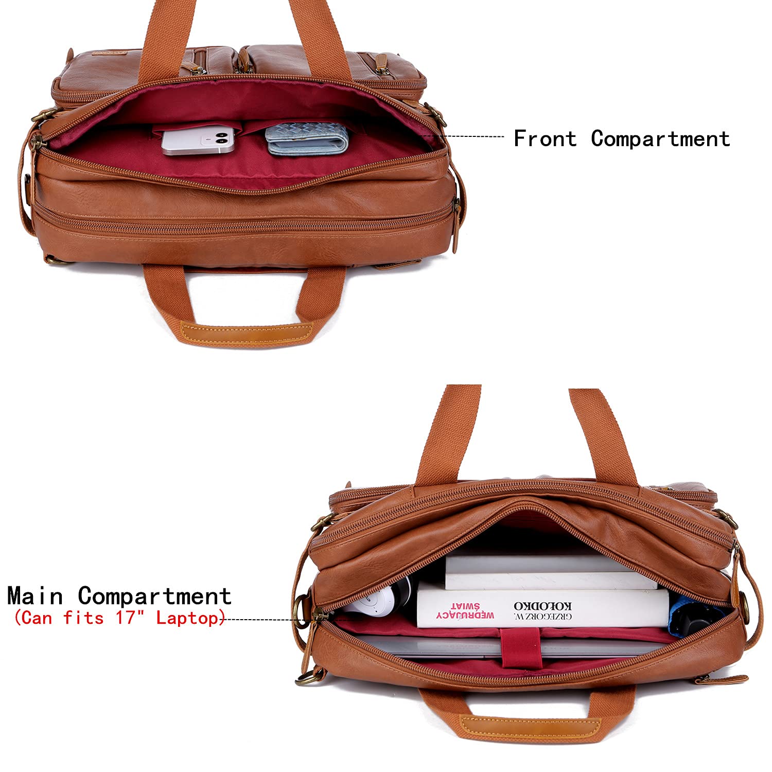 Men's Vegan Leather Briefcase Backpack Hybrid - 17 Inch Laptop Bag Business Messenger Bag HB-22 for Work, Travel & Office Commute