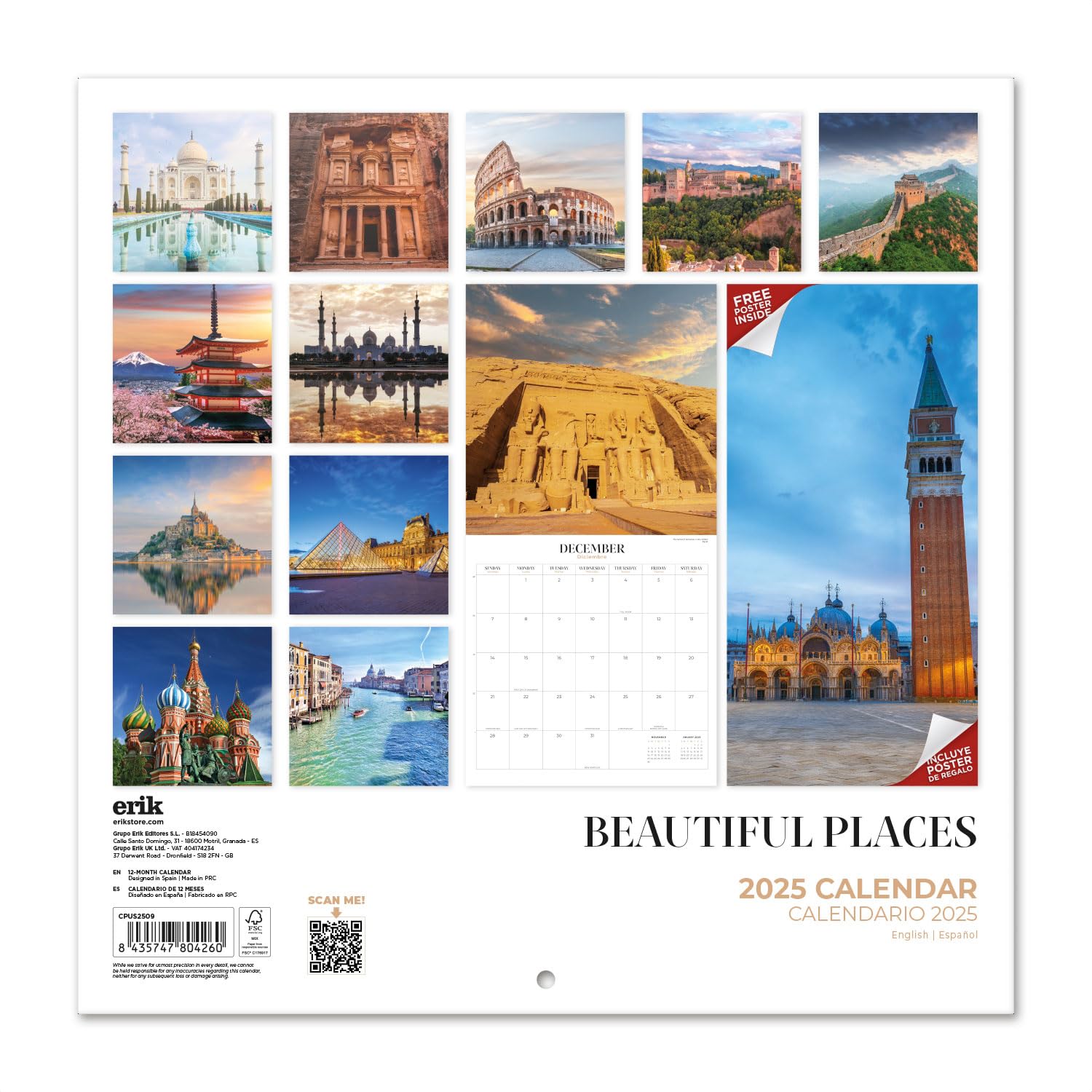 2025 Beautiful Places Wall Calendar - 12