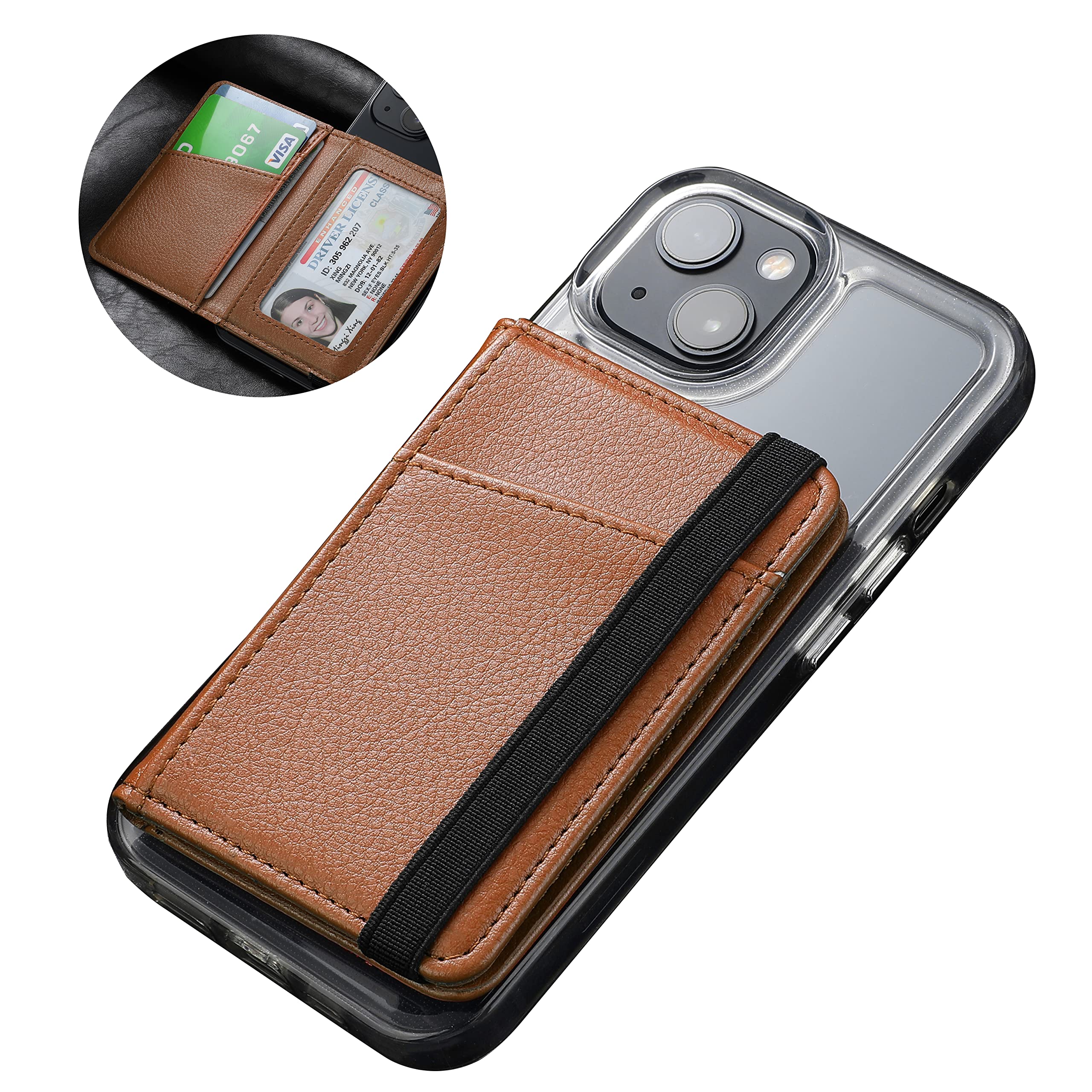 Stick-On Wallet Phone Case - Leather Credit Card Holder for iPhone, Samsung Galaxy & Most Smartphones | Slim Flip Wallet Sleeve Pouch (Brown) - Perfect for Hands-Free Payments & On-the-Go Convenience