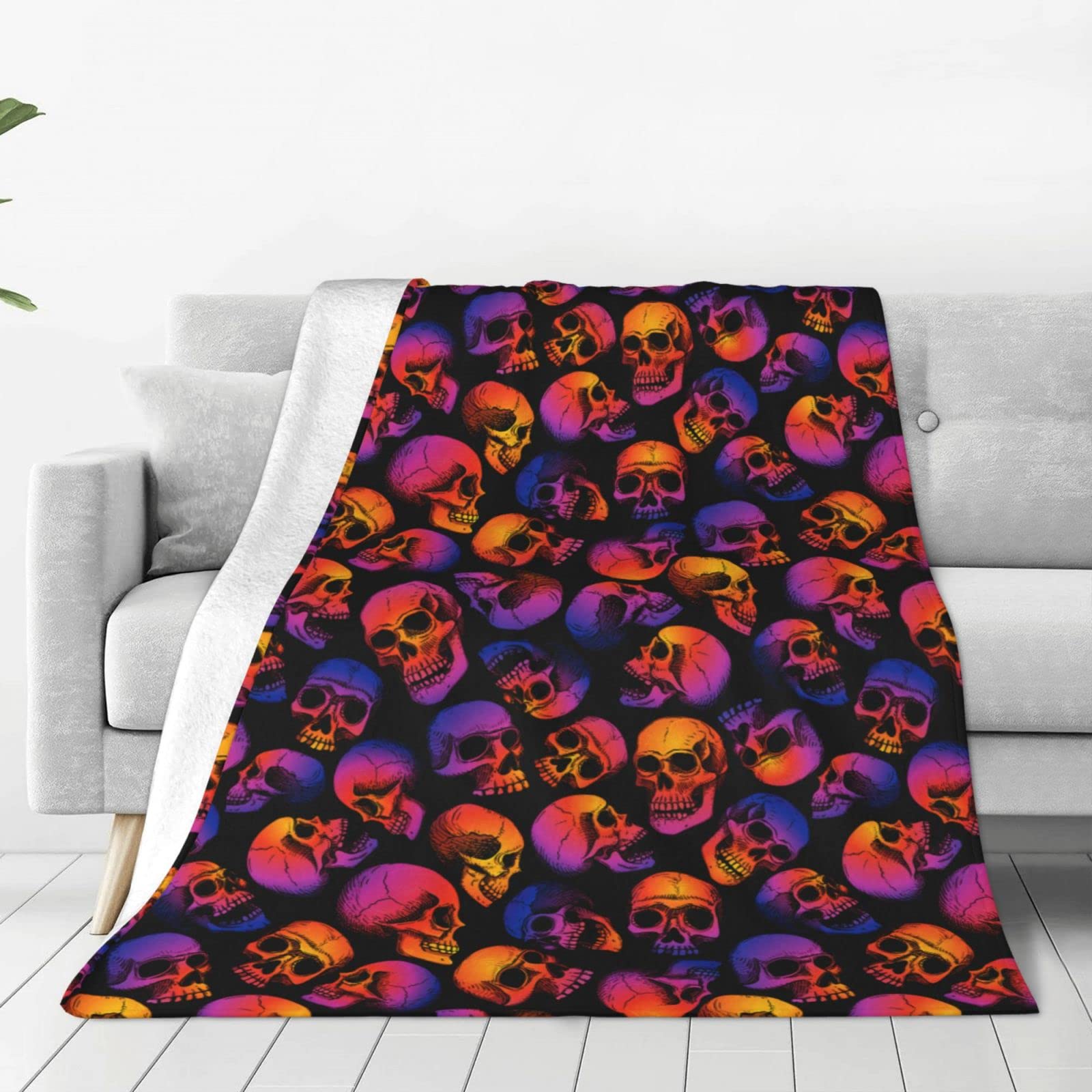 Gradient Bright Skull Throw Blanket - Ultra Soft Flannel Fleece Blanket for Halloween Decor, Sofa, Couch, Bed & Home Office - 50x40 Inches - Perfect for Cozy Nights, Movie Time & Seasonal Decorations