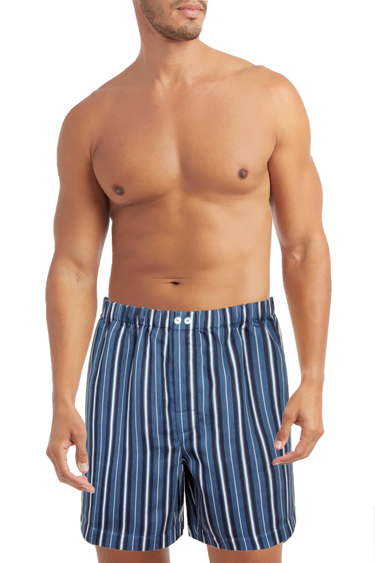 Premium Men's Woven Boxer Shorts & Sleep Shorts - 3-Pack Striped Sateen Linen Cotton Underwear - European Crafted Comfort for Lounge, Travel & Nightwear