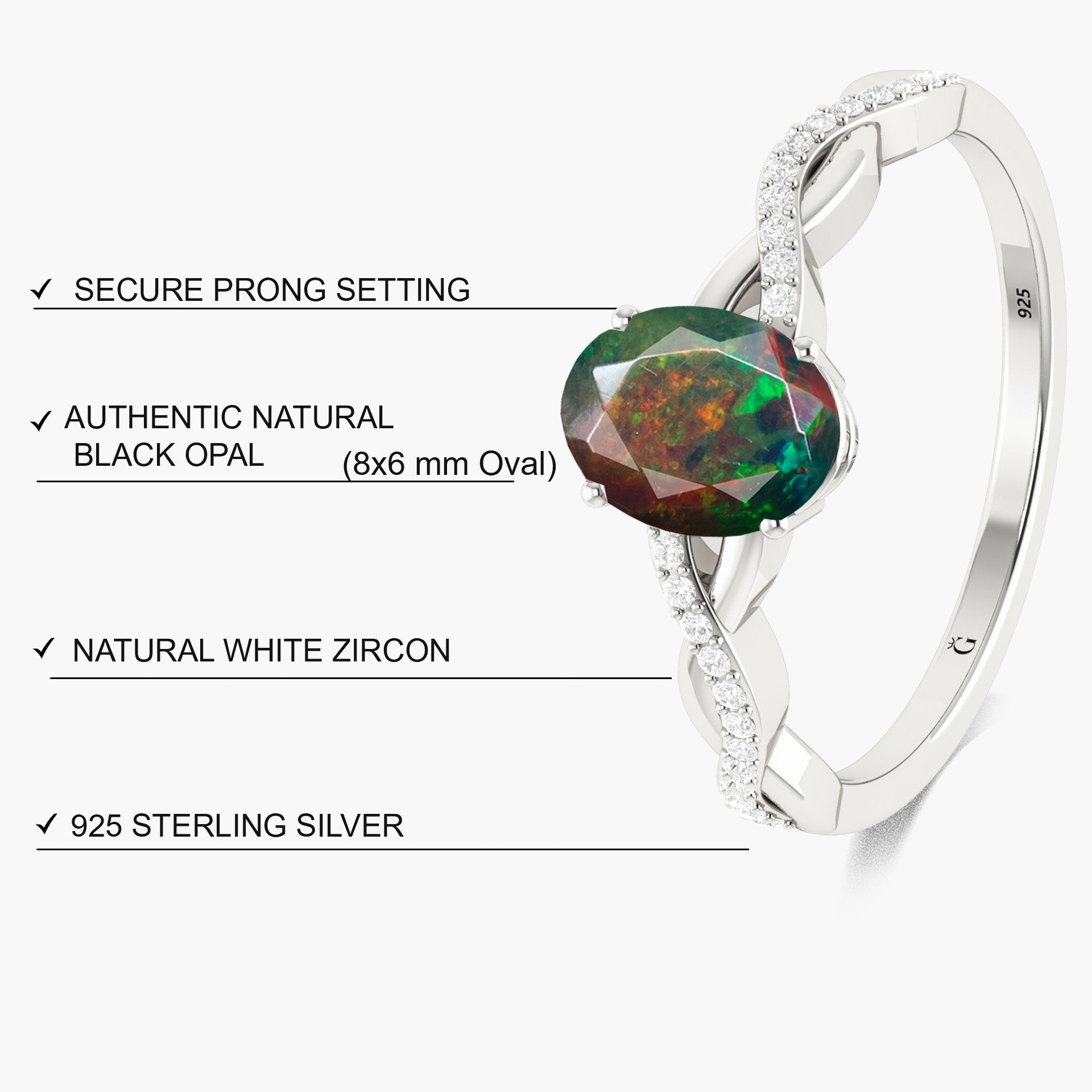 Natural Black Ethiopian Opal Engagement Ring for Women - Handcrafted Sterling Silver Wedding Band - Perfect for Proposals, Anniversaries & Special Occasions