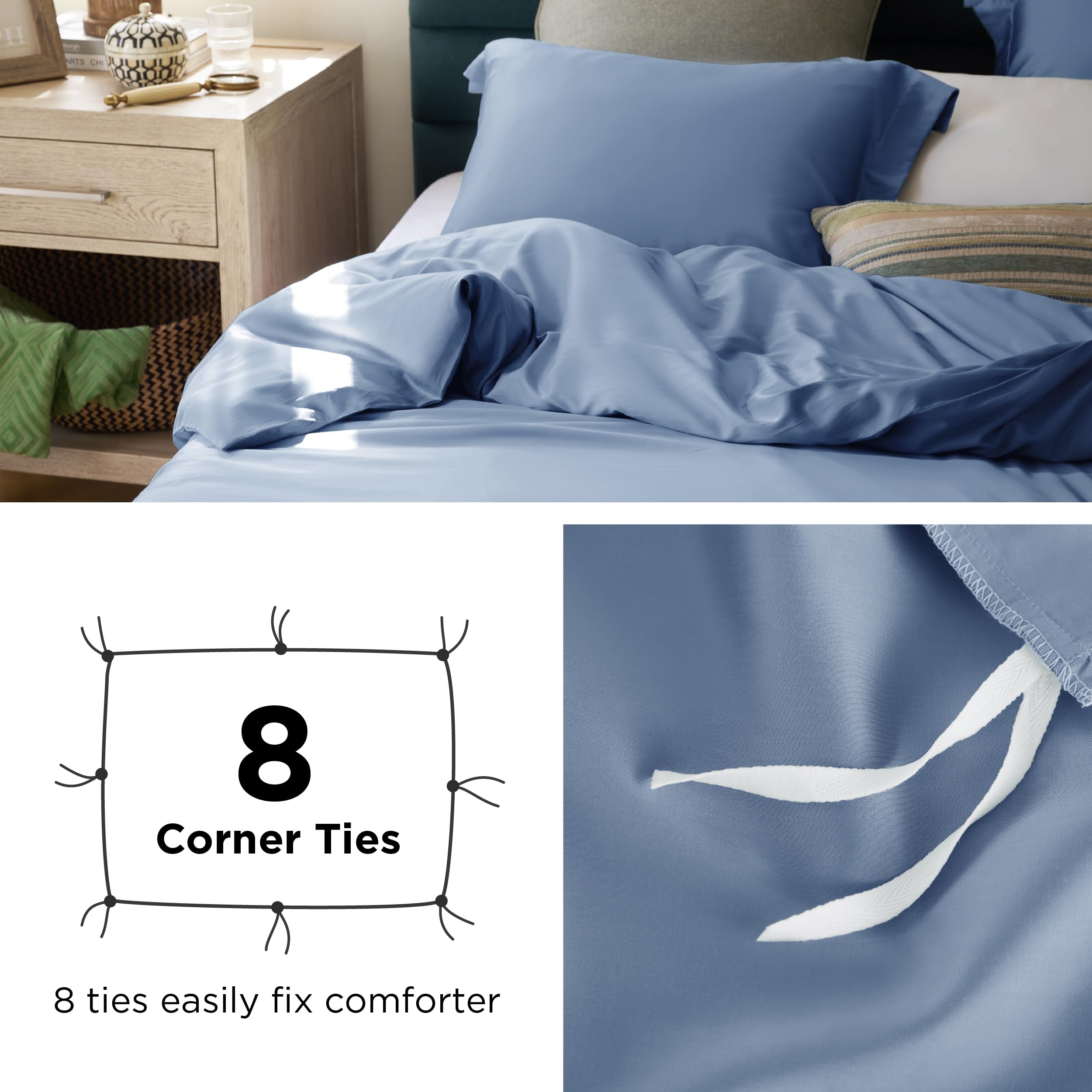 Bedsure Cooling Duvet Cover Queen Size - Moisture-Wicking Silky Eucalyptus Lyocell Cotton Blend Comforter Cover Set for Hot Sleepers - Buttery Soft, Breathable & Cooling Bedding in Slate Blue - Perfect for Summer Nights & Hot Sleepers