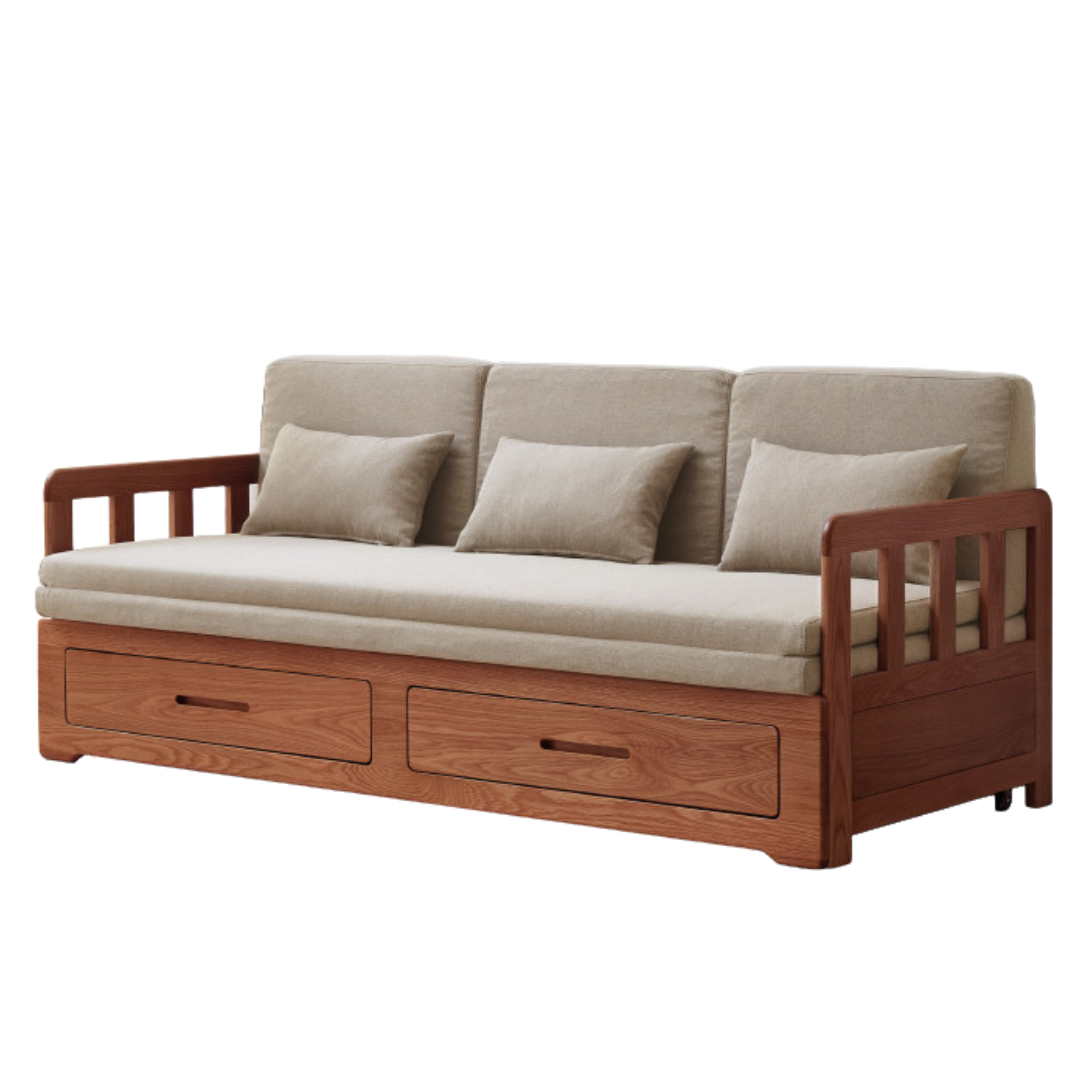 78.7х33.3х32.7 inch / 200х84.7х83.5сm / Walnut color - flax gray ordinary cushion / sofa bed