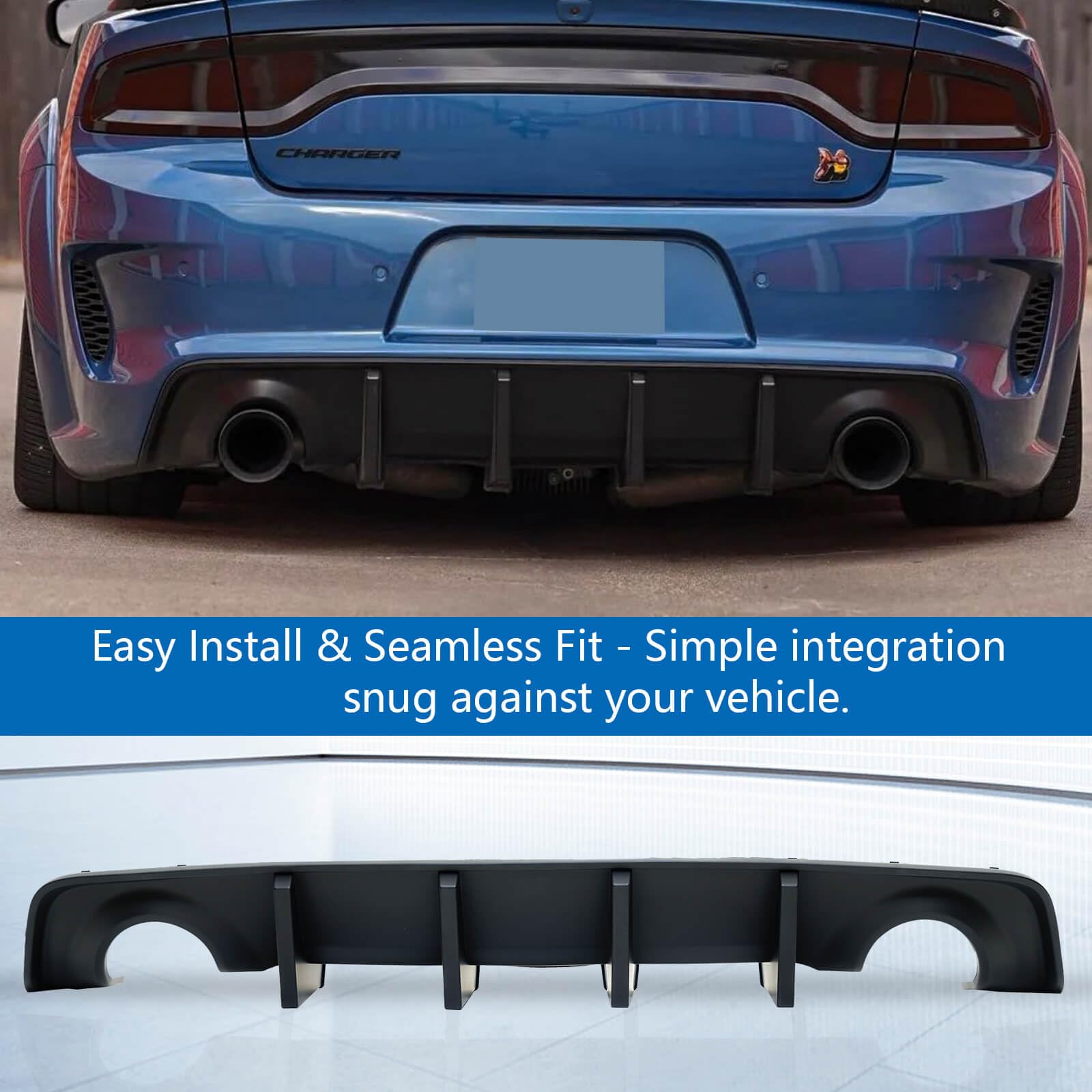 WildWell Charger Rear Diffuser for Dodge Charger Widebody SRT Hellcat & Scat Pack 2020-2024 - Matte Black - Enhance Aerodynamics & Style for Racing & Street Performance