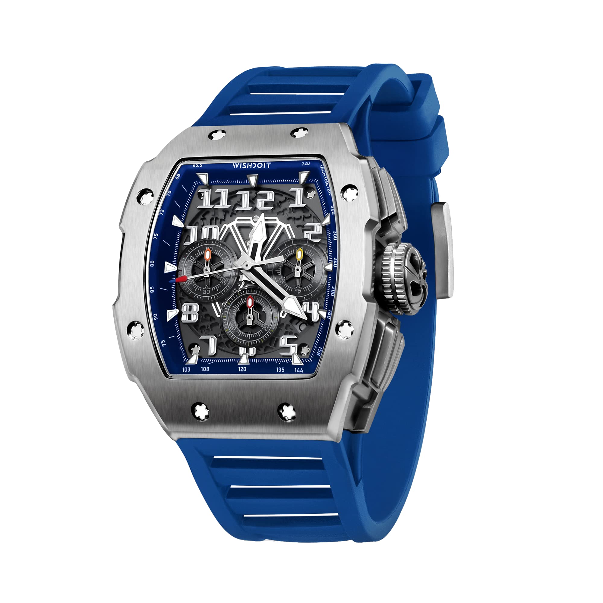 WISHDOIT GT Chronograph Men's Luxury Tonneau Watch with Date Calendar, Luminous Hands, 100M Waterproof, FKM Rubber Strap - Sport, Dress & Casual Wristwatch for Everyday Wear, Business Meetings & Outdoor Activities