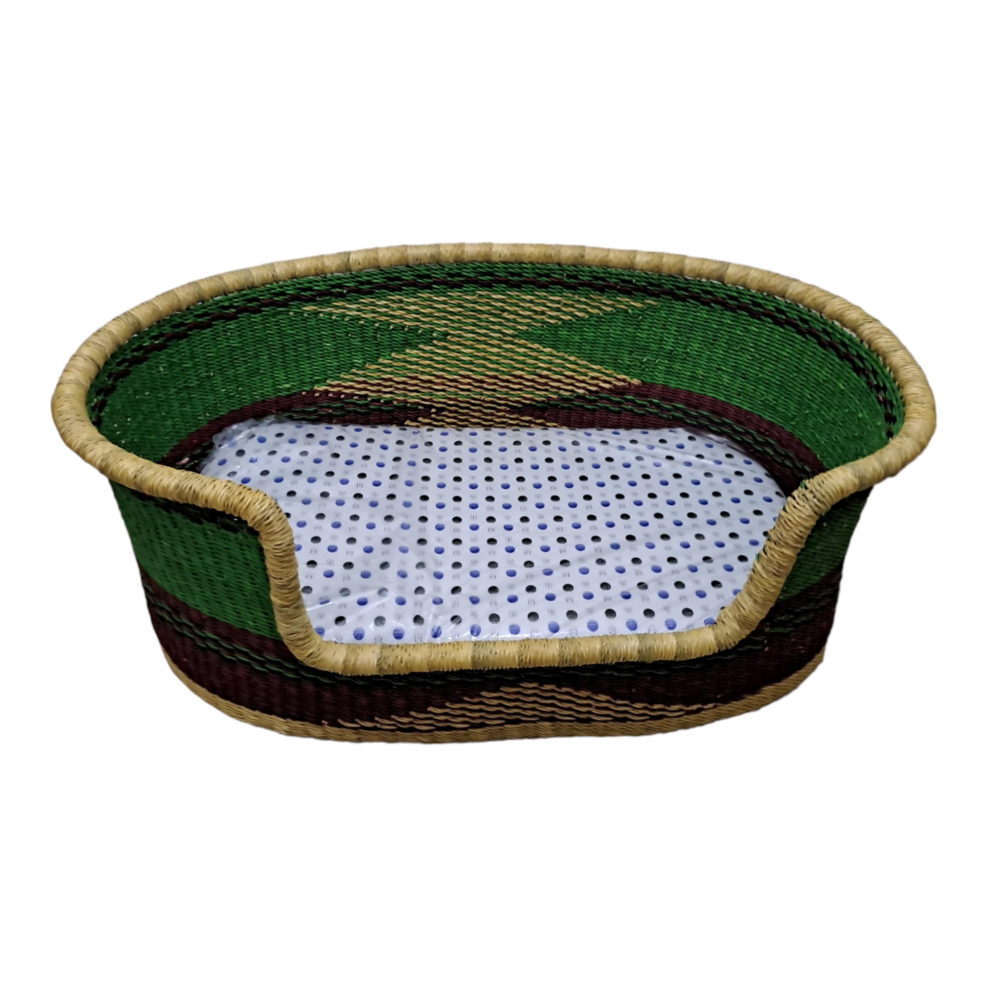 Handmade Woven Wicker Dog Bed Basket with Mattress - Large Round Pet Bed for Comfortable Sleep, Indoor Use, Living Room & Bedroom Decor