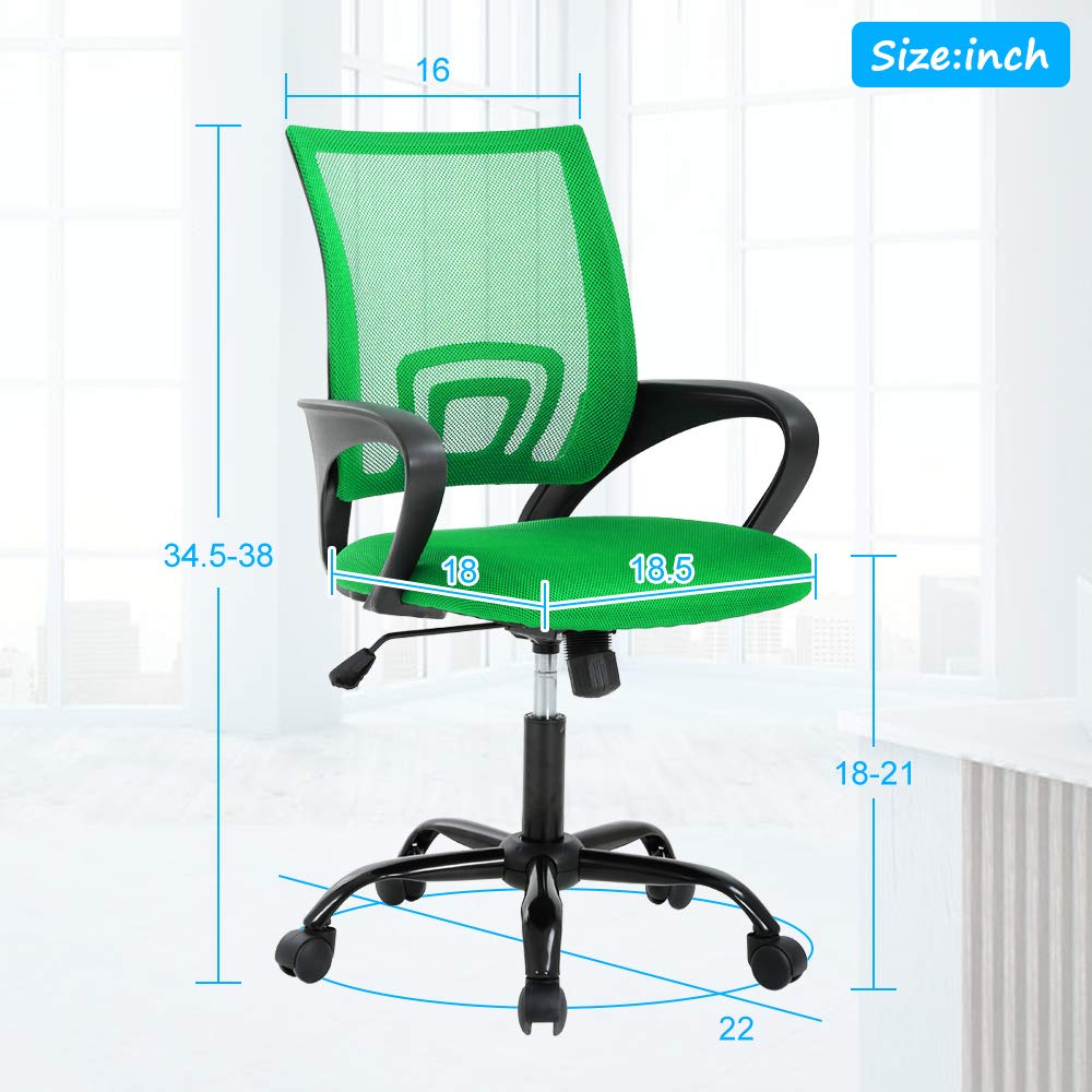 Ergonomic Mesh Office Chair with Adjustable Height & Lumbar Support - Modern Mid-Back Swivel Rolling Desk Chair for Home & Office Use - Comfortable Computer Task Chair for Men & Women (Green)