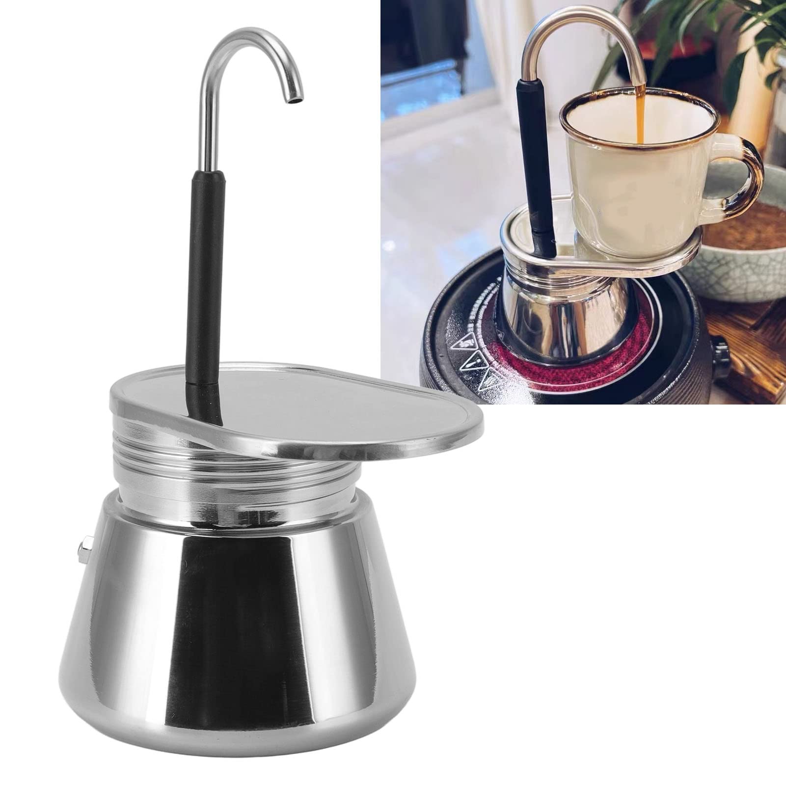 Haofy Stovetop Espresso Maker - 3 Cup Italian Moka Pot, Durable Stainless Steel Coffee Maker for Home & Camping - Perfect for Espresso Lovers & Outdoor Adventures