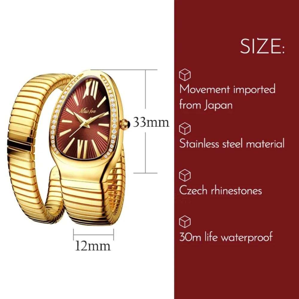 Elegant Snake Shape Bracelet Watch for Women - Waterproof Quartz Jewelry Watch - Perfect for Parties, Weddings & Formal Events