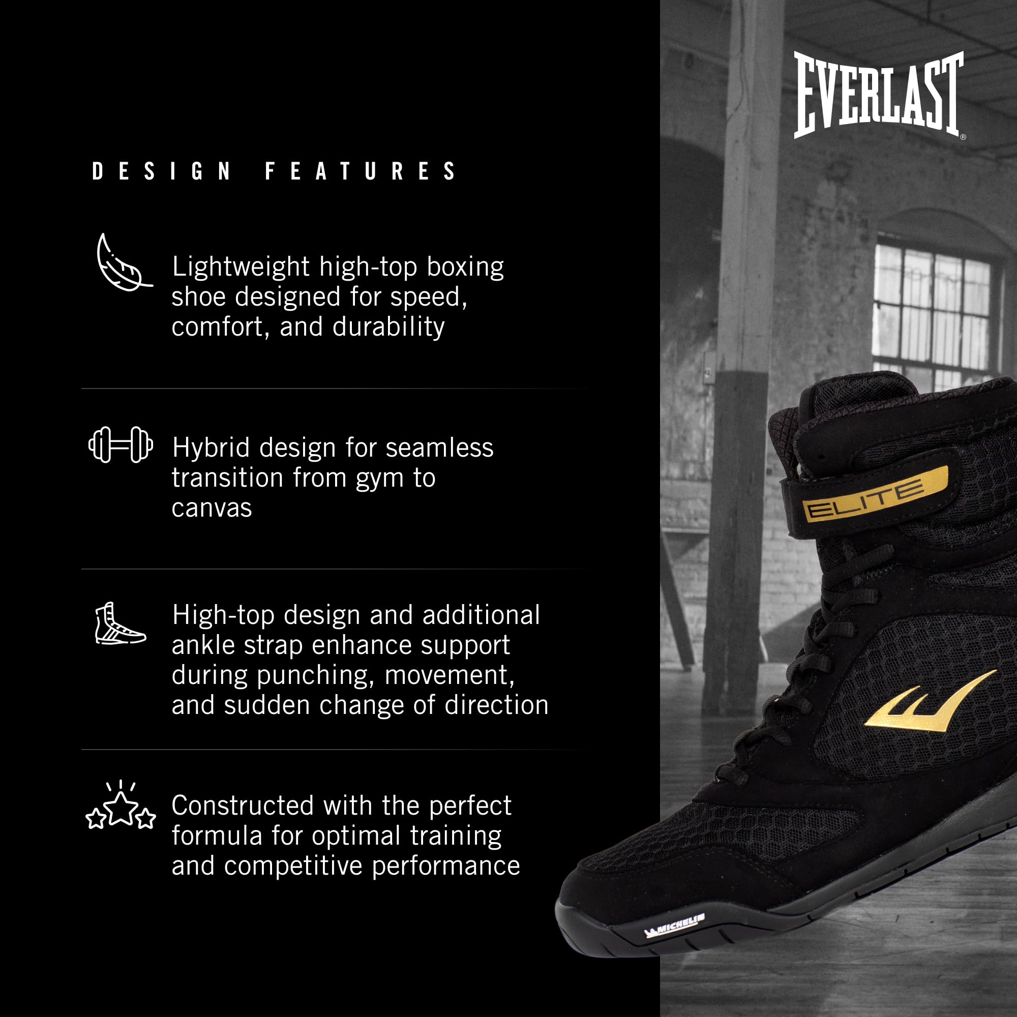 Everlast Elite Boxing Shoes for Men & Women - Lightweight, Durable Training Shoes for Boxing, MMA & Fitness - Perfect for Sparring, Bag Work & Gym Sessions