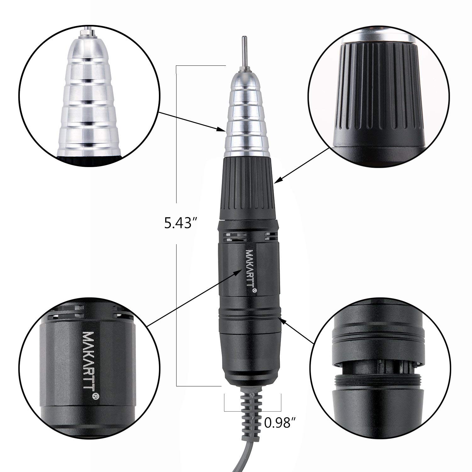 Makartt Professional Nail Drill Handpiece for Up200 Machine Kit - Includes Safety Nail Drill Bits & Cuticle Remover Tools - Perfect for Salon, Home Manicure & Pedicure Care