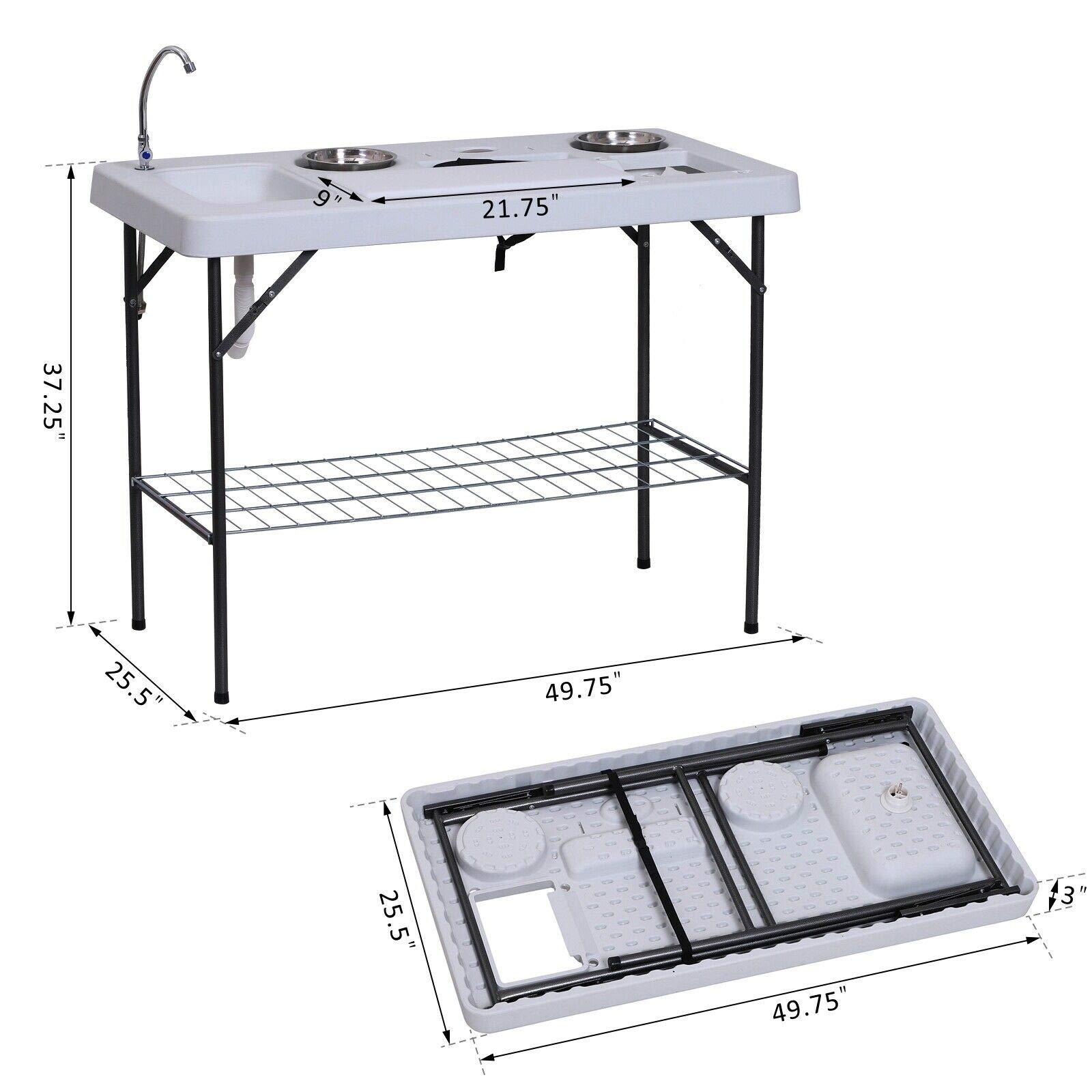 Portable Collapsible Fish Cleaning Table with Sink & Flexible Faucet - Lightweight Outdoor Camping, Fishing Gear for Backyard, RV & Boat Use