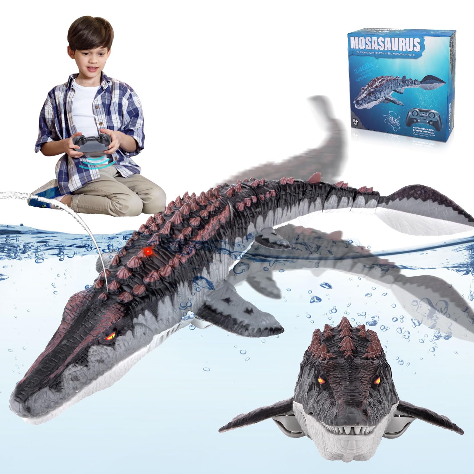 2023 Remote Control Mosasaur Dinosaur Toy - RC Swimming Shark Toy for Kids Ages 3+, Waterproof Pool & Bath Toy, Perfect Christmas Birthday Gift for Boys & Girls - Fun Outdoor Water Play & Educational STEM Toy