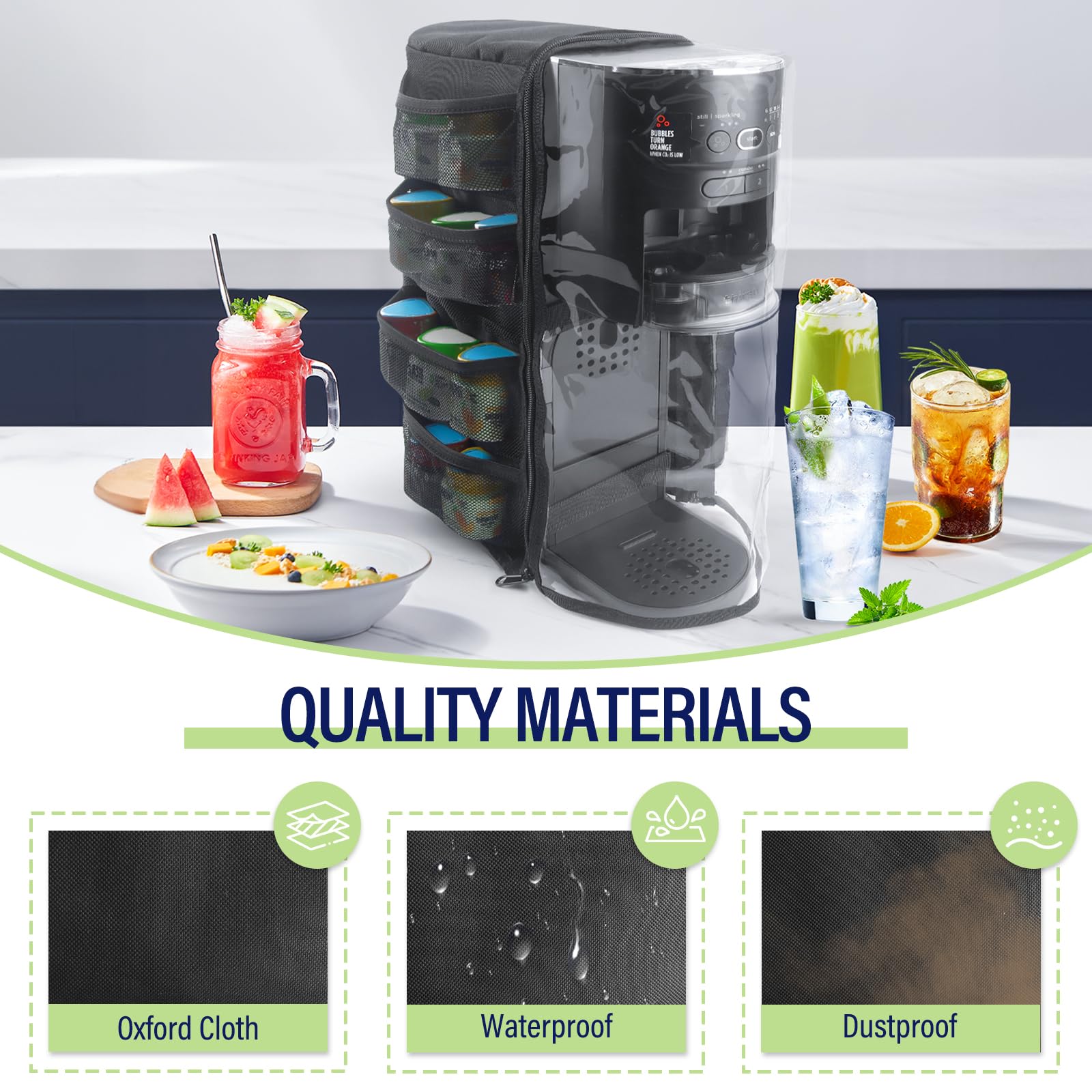 **Dust Cover for Ninja Thirsti WC1001 Soda Maker | Machine Cover Accessory with Extra Pockets for 12 Flavor Pods | Perfect for Kitchen, Party, or Office Use**