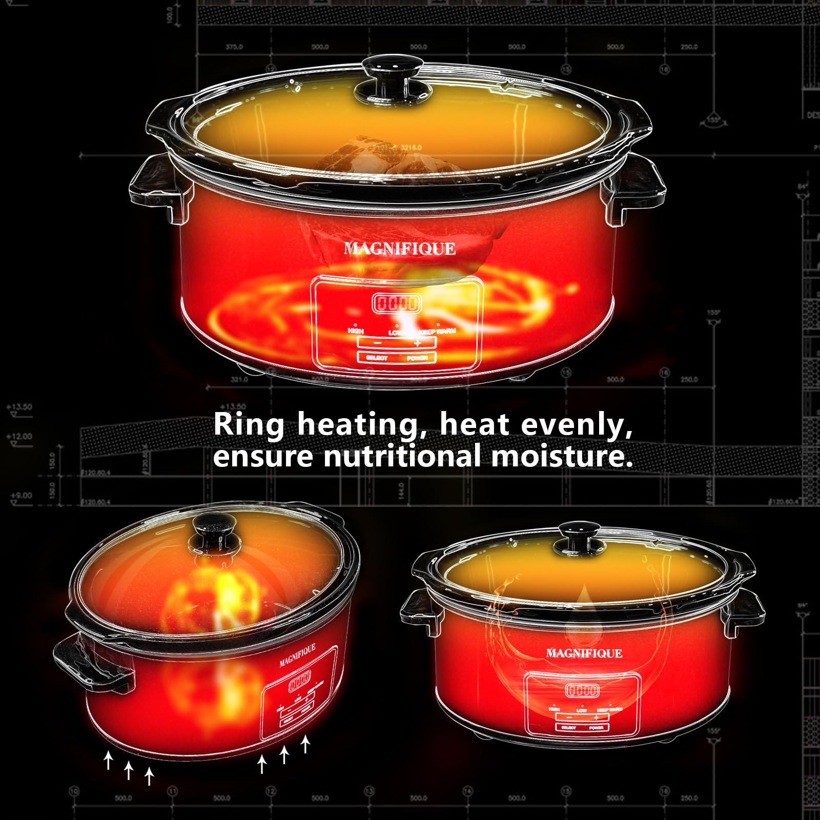 8-Quart Digital Programmable Slow Cooker with Timer - Smart Kitchen Appliance for Family Dinners & Meal Prep - 10+ Serving Capacity - 3 Heat Settings (Warm/Low/High) - Perfect for Soups, Stews, Pot Roasts & Party Dishes