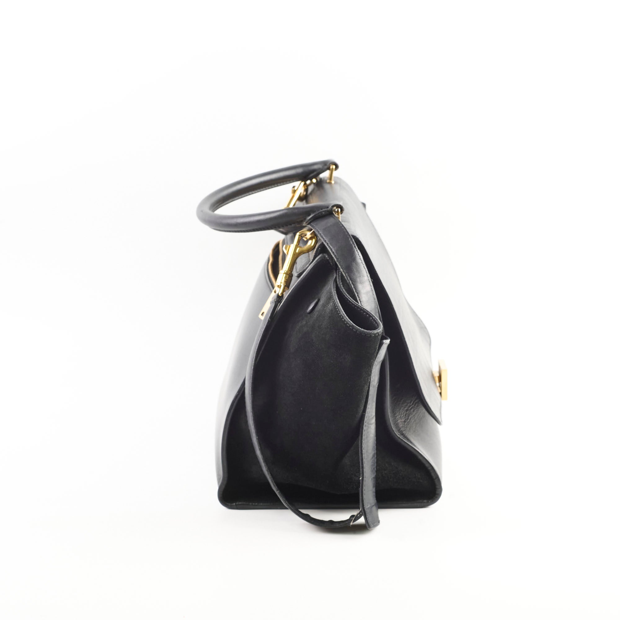 Celine Medium Trapeze All Black Leather Handbag - Stylish Crossbody Bag for Women, Perfect for Work, Travel & Evening Out