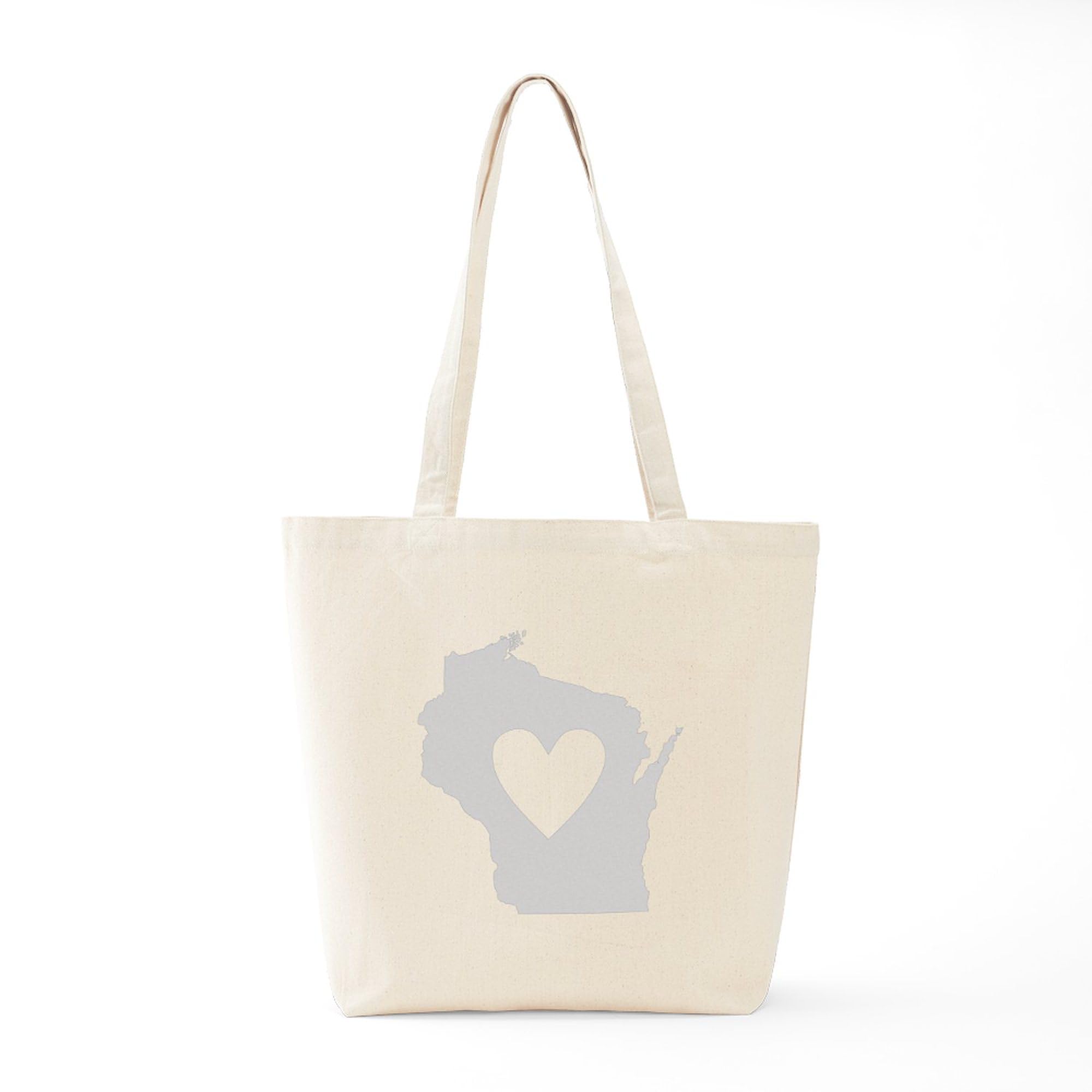 Wisconsin Heart Tote Bag - Natural Canvas Reusable Shopping Bag for Groceries, Beach & Travel | Eco-Friendly & Durable