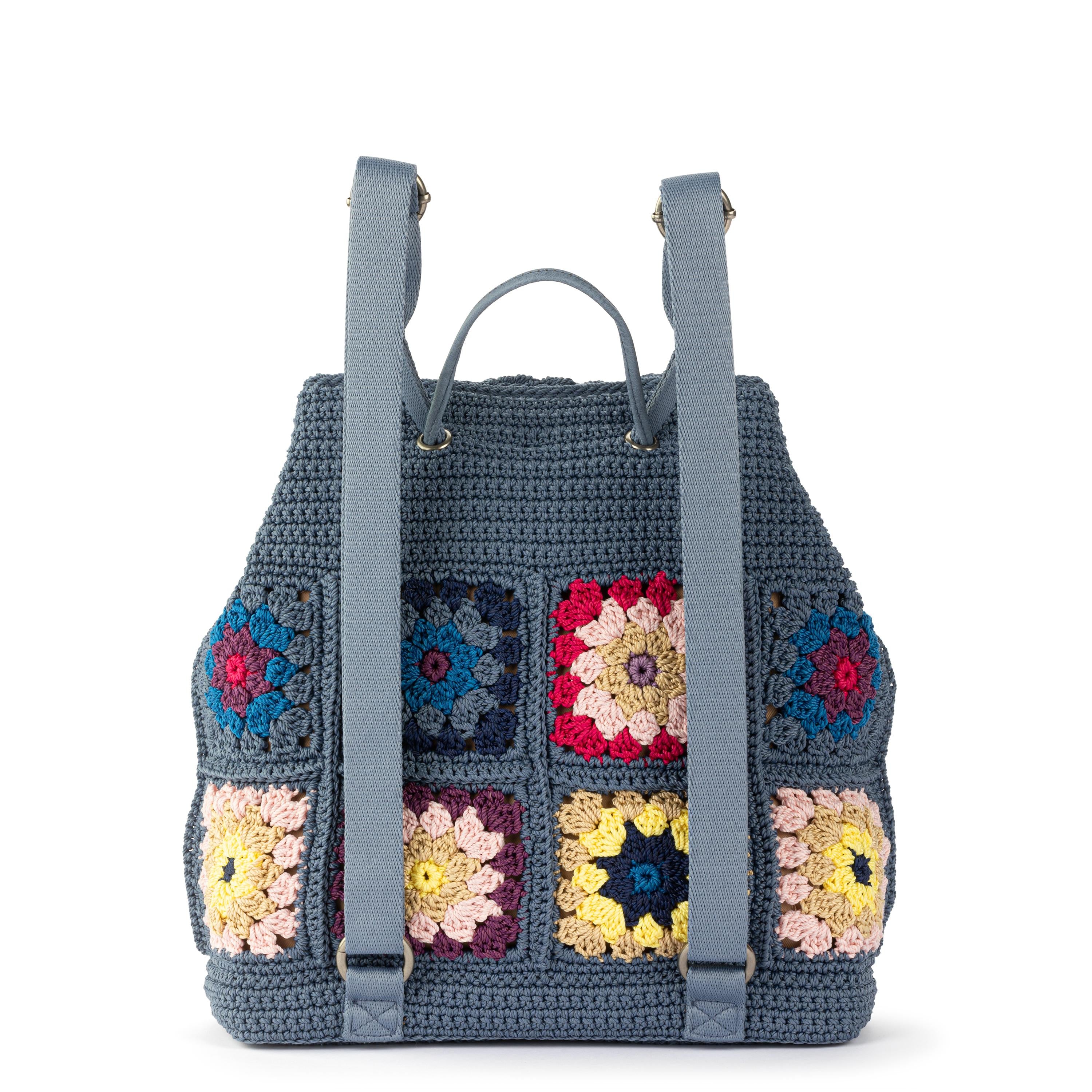 Handmade Crochet Sayulita Backpack - Boho Chic Maritime Multi Patch Design - Perfect for Beach, Travel & Everyday Use