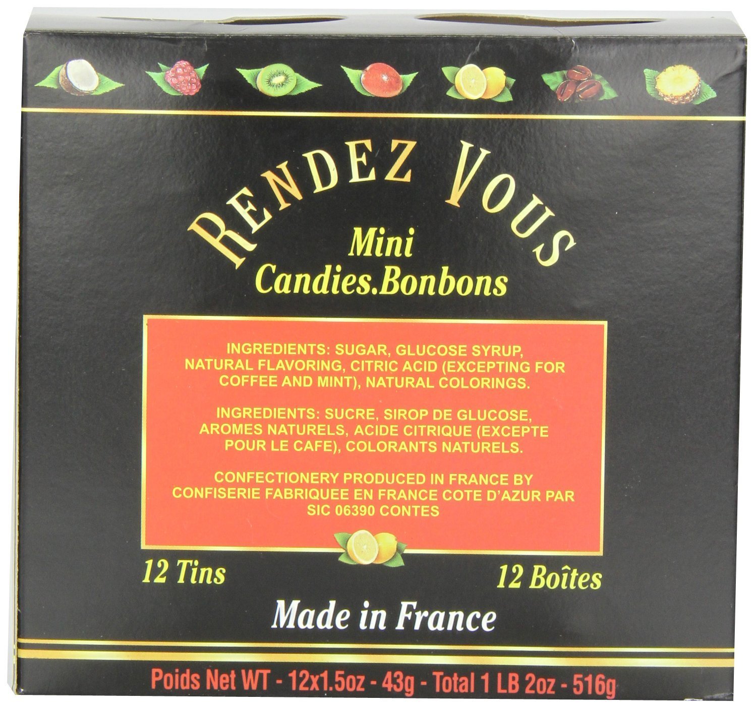 Rendez Vous French Mini Candies - Tropical Fruit Flavor, 1.5oz (12 Pack) | Perfect for Party Favors, Office Snacks & Gift Baskets