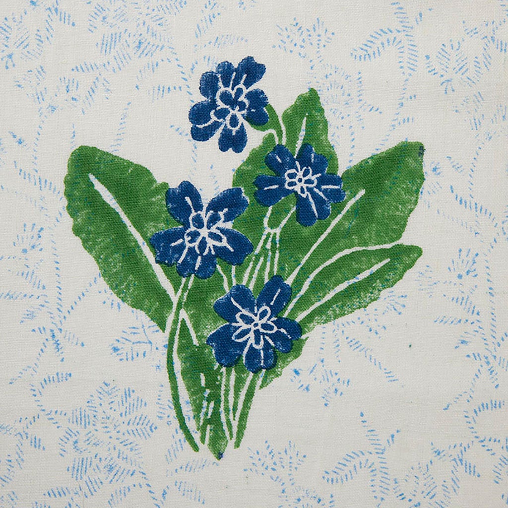 Primrose Block Printed Linen Fabric Sample - Grass & Sky Blue - Perfect for DIY Crafts, Home Decor, and Upholstery Projects