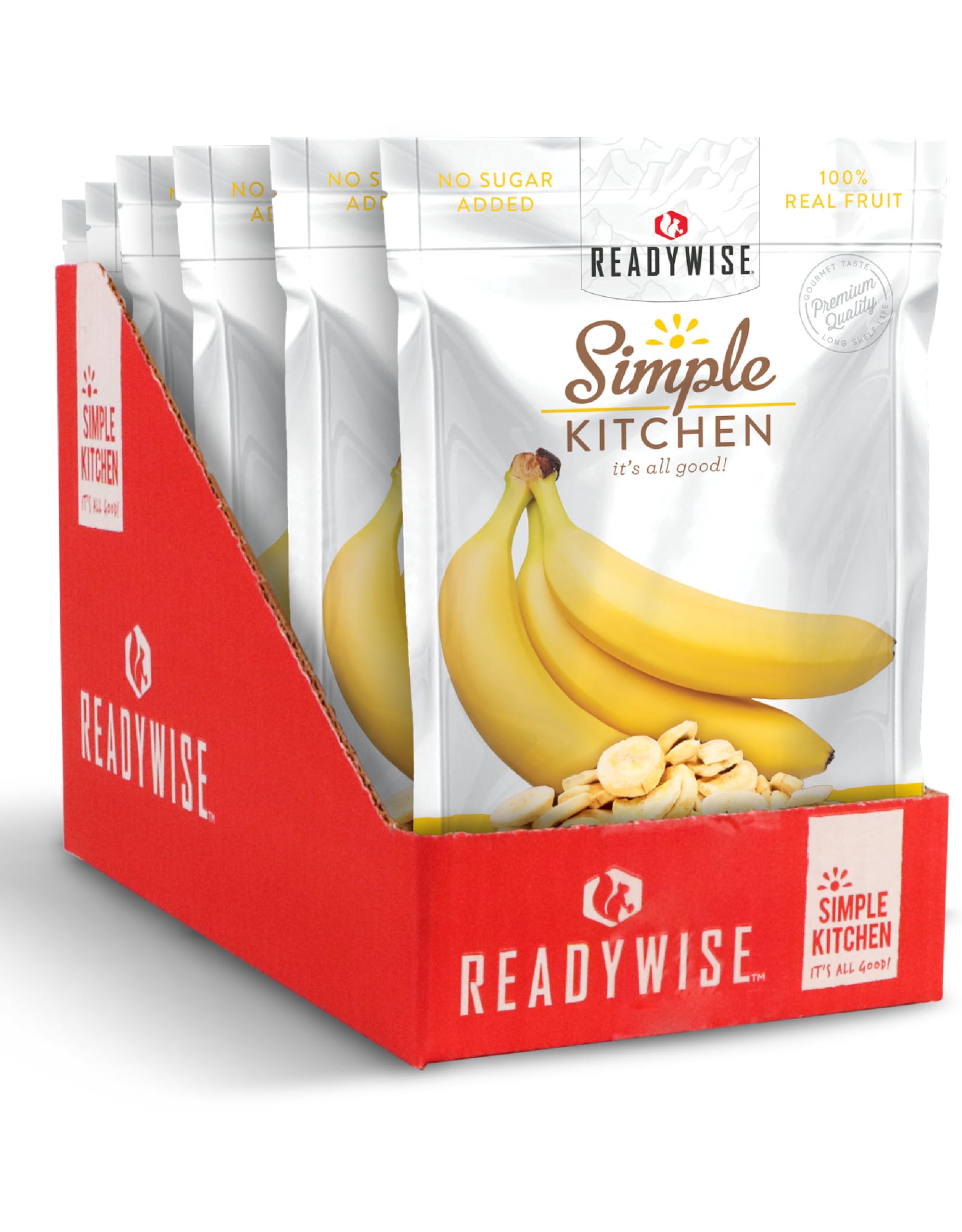 ReadyWise Freeze-Dried Bananas - 24 Servings (Pack of 6) | Gluten Free, Vegetarian Healthy Snacks | Perfect for Pre-Workout, Camping, Backpacking & Emergency Food Storage