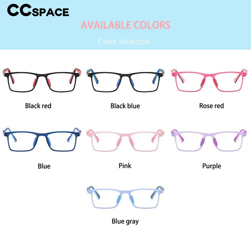 CCspace Unisex Youth Full Rim Square Silicone Eyeglasses 54670 - Lightweight Durable Frames for Kids & Teens - Perfect for School, Reading, and Daily Wear