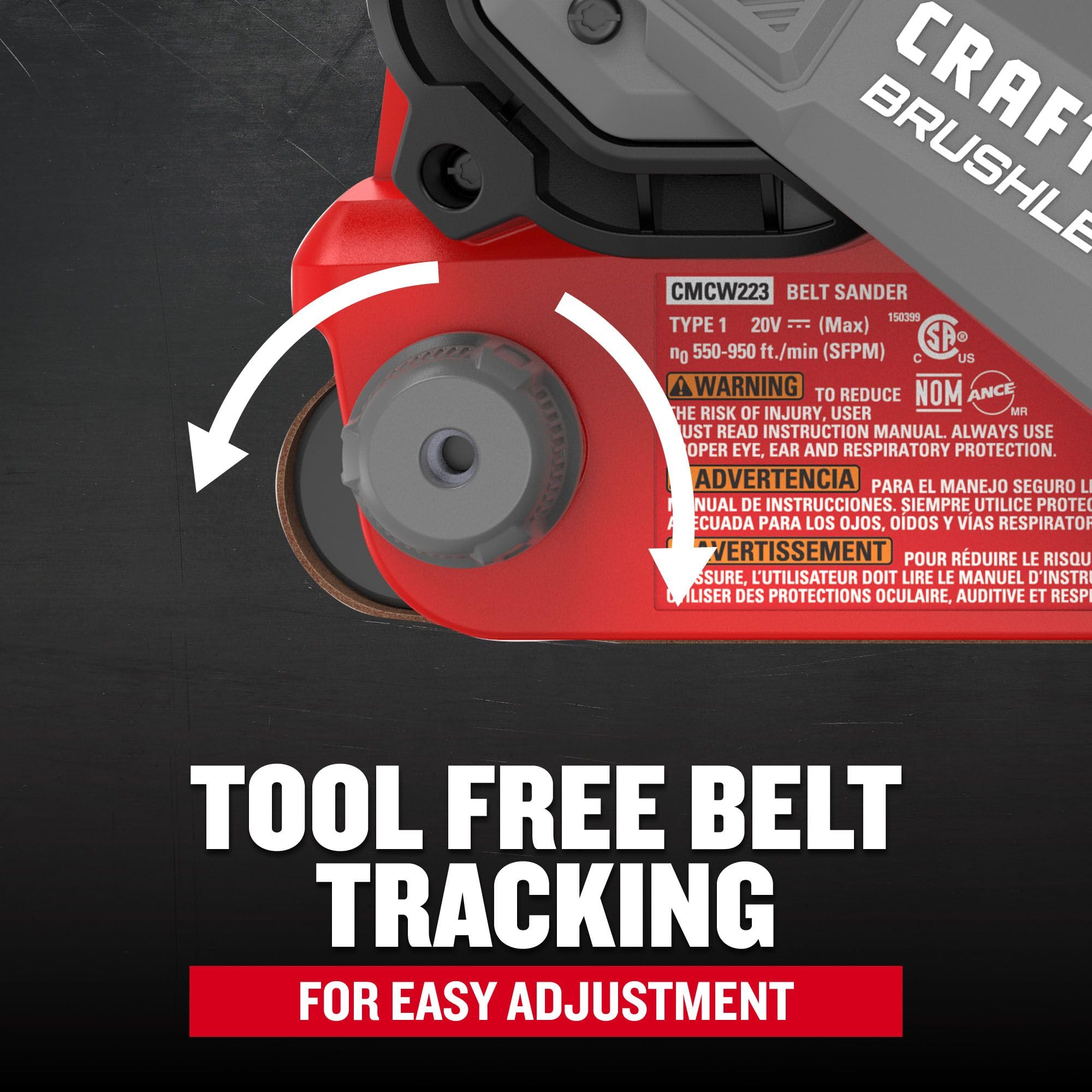 CRAFTSMAN V20* Brushless Cordless Belt Sander (CMCW223B) - Professional Woodworking & DIY Home Improvement Power Tool for Sanding, Polishing & Surface Preparation