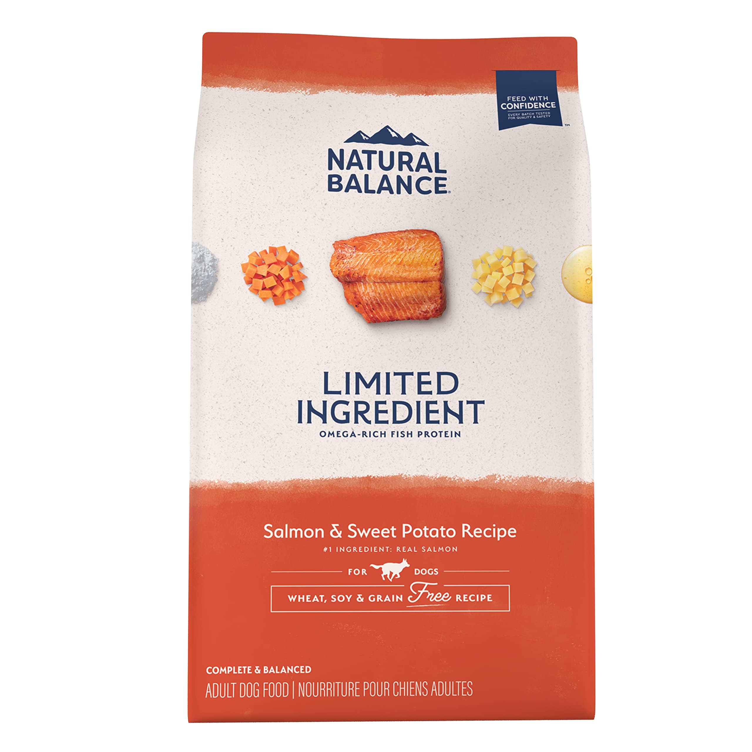 Natural Balance Limited Ingredient Grain-Free Dry Dog Food for Adult Dogs - Salmon & Sweet Potato Recipe, 24 lb Bag - Supports Sensitive Stomach & Skin - Perfect for Indoor & Outdoor Active Dogs