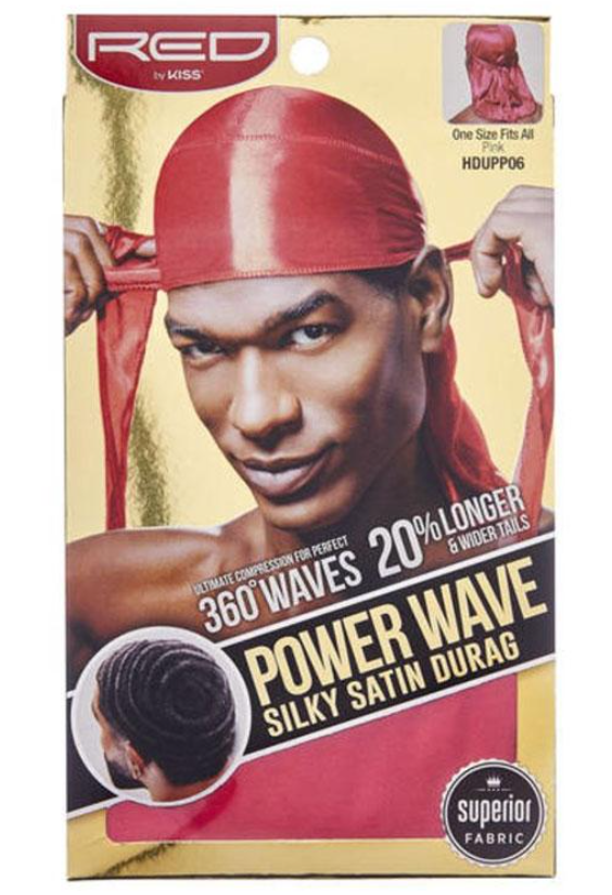 RED BY KISS POWER WAVE SILKY SATIN DURAG - Pink Satin Hair Wrap for Men & Women - Perfect for Sleeping, Styling & Protecting Natural Hair