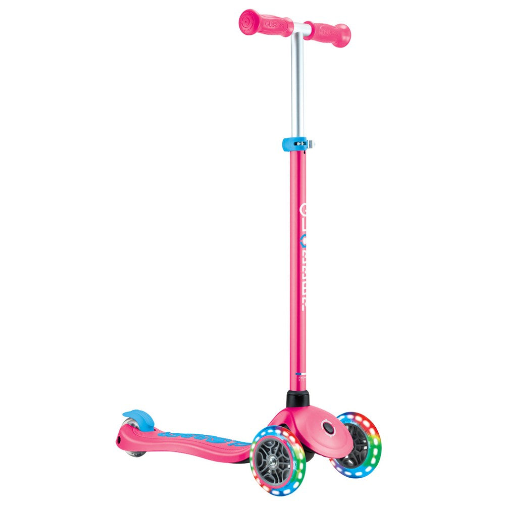 Globber 3 Wheel Primo Plus Light Up Scooter for Kids - LED Light Up Wheels, Adjustable Handlebar, Foldable Design - Perfect for Outdoor Play, Commuting & Neighborhood Rides